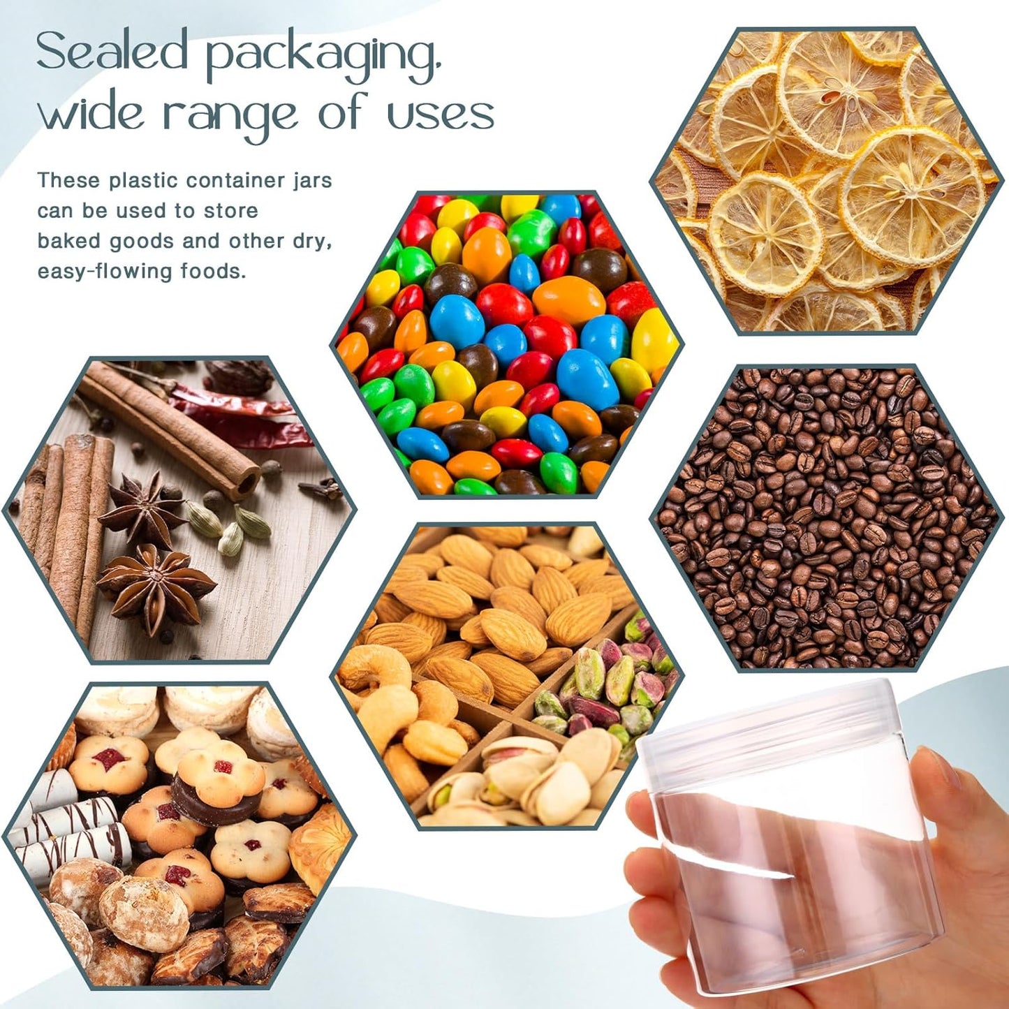 SATINIOR 6 Pack 10 oz Plastic Jars Containers with Lids Wide-mouth Refillable Leakproof Reusable Round Empty Jars for Travel Cosmetic Dry Food Spice Candy Cookie Home Kitchen Organizing (Clear)
