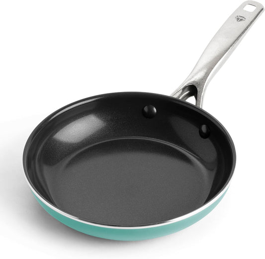 Blue Diamond 8" Nonstick Frying Pan Skillet, Diamond Infused PFAS & PTFE-Free Ceramic Pot, Dishwasher & Oven Safe, Stay Cool Handle, Durable Non Toxic Metal Utensil Safe, Egg & Omelet Pan, Turquoise