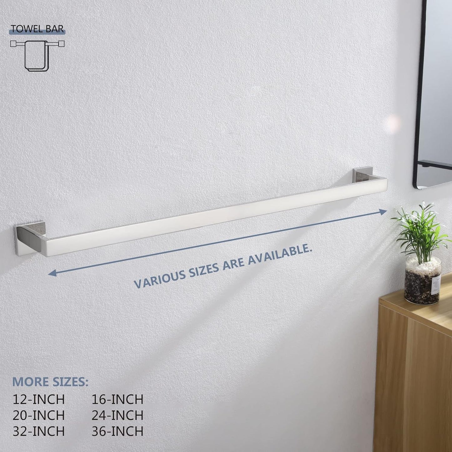 KOKOSIRI 32-Inch Single Towel Bar, Bathroom Kitchen Towel Holder, Wall Mounted SUS304 Stainless Steel Towel Rack, Polished Chrome, B4003CH-L32