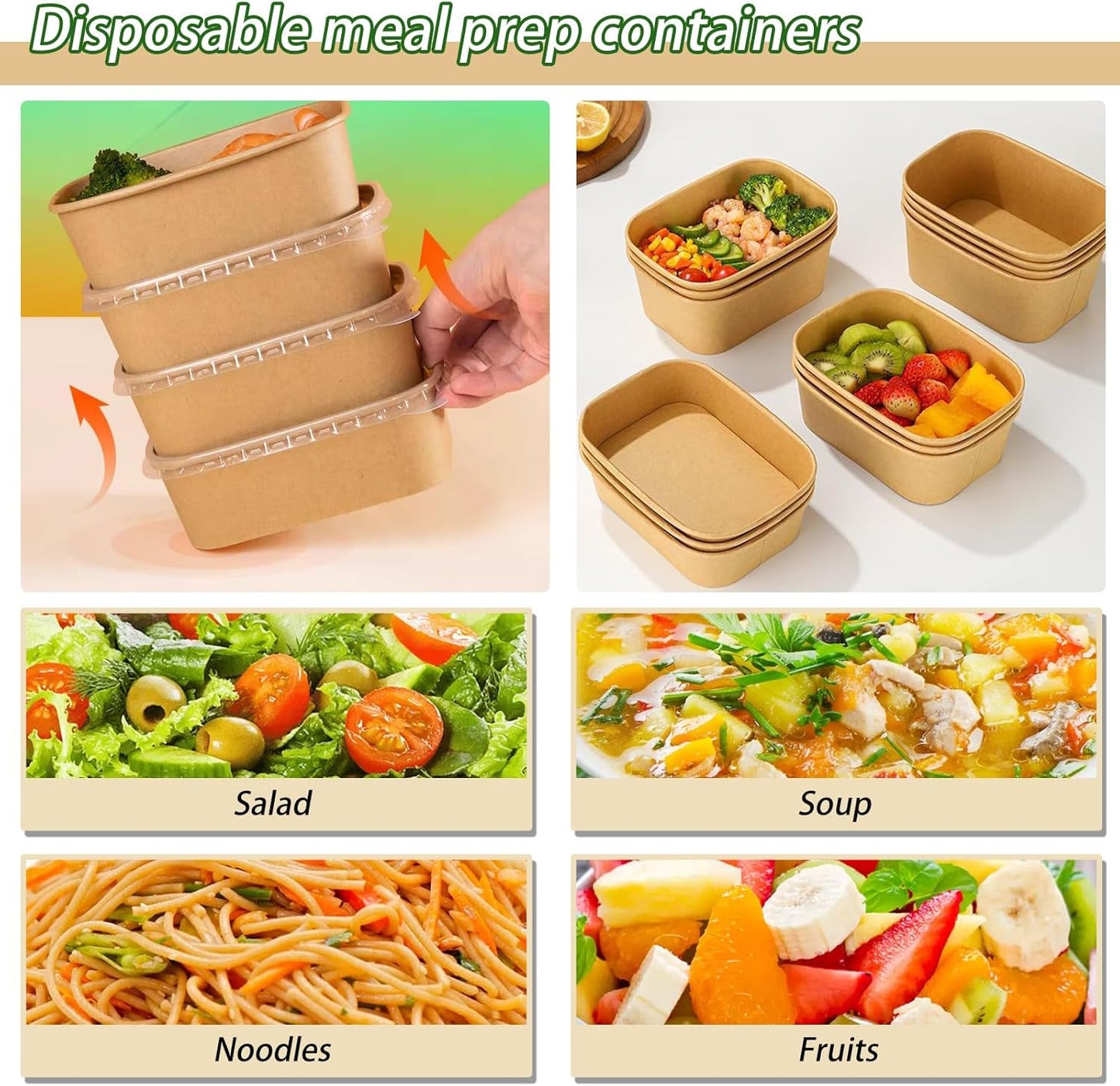 50-Pack 19oz Disposable Kraft Paper Bowls with Lids and Forks, Disposable Meal Prep Containers Bowls Disposable Food Prep Container with Lids, Freezer and Microwave Safe for Hot Soup Cold Food Takeout