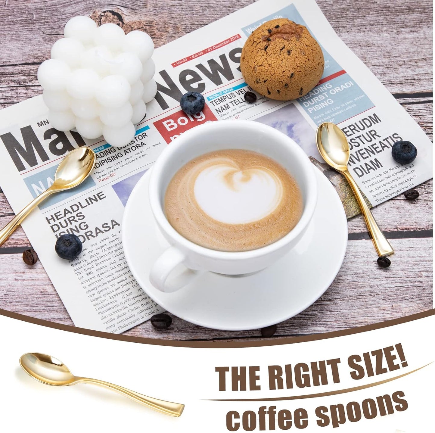 WDF 300 Pieces Plastic Gold Mini Spoons - 4 Inches Gold Plastic Tasting Spoons for Desserts, Heavy Duty Disposable Spoons Perfect for Coffee, Cake, Desserts, Appetizers