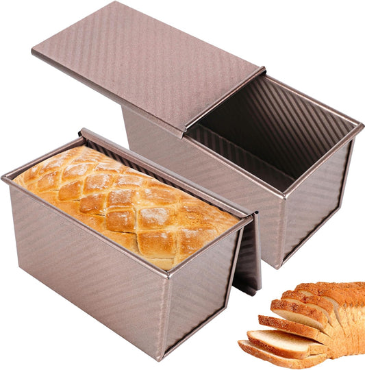 2pack Pullman Bread Pans with Lid, 1LB Capacity Bread Loaf Pan, Non-Stick, Easy Release Sandwich Bread Loaf Pan for Baking Homemade Bread