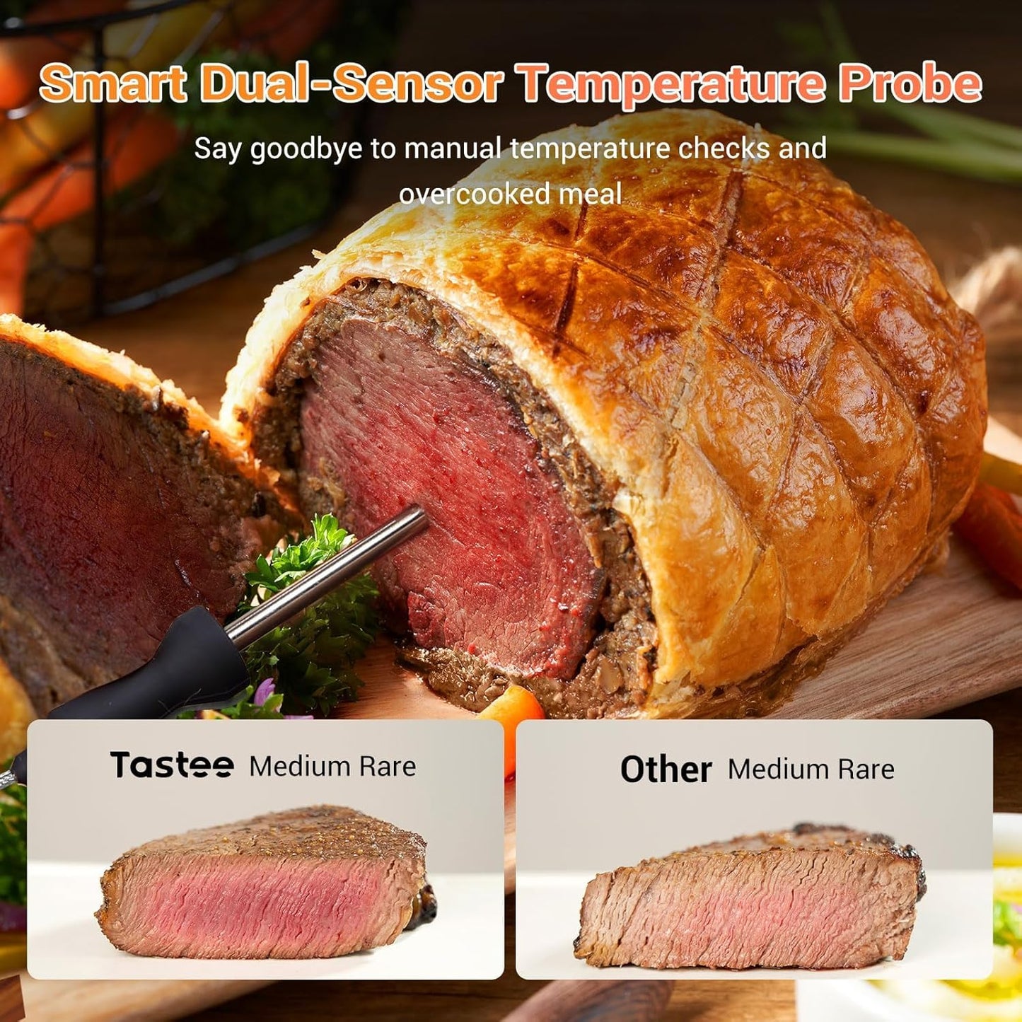 Tastee Ceramic Air Fryer, 8-in-1 Compact 5.5QT AirFryers, 450°F Digital Airfryer Dehydrator with Smart Probe, 24 Presets One-touch Cooking, In-app Recipes with Window, Dishwasher-safe & Non-stick