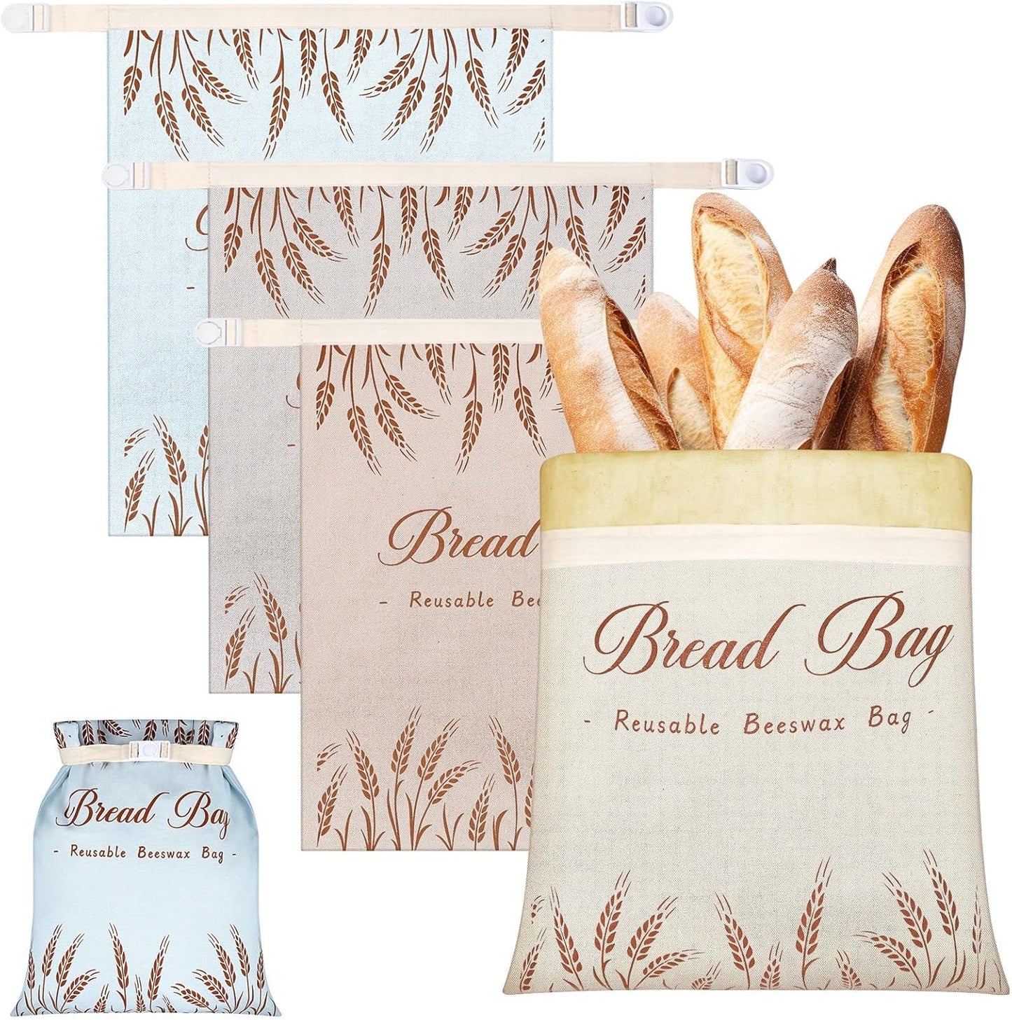 4 Pcs Beeswax Bread Bags for Sourdough Reusable Cotton Bread Storage Bags 13” x 17” Large Container Accessories for Homemade Loaf Keep Fresh Food Storage Gifts