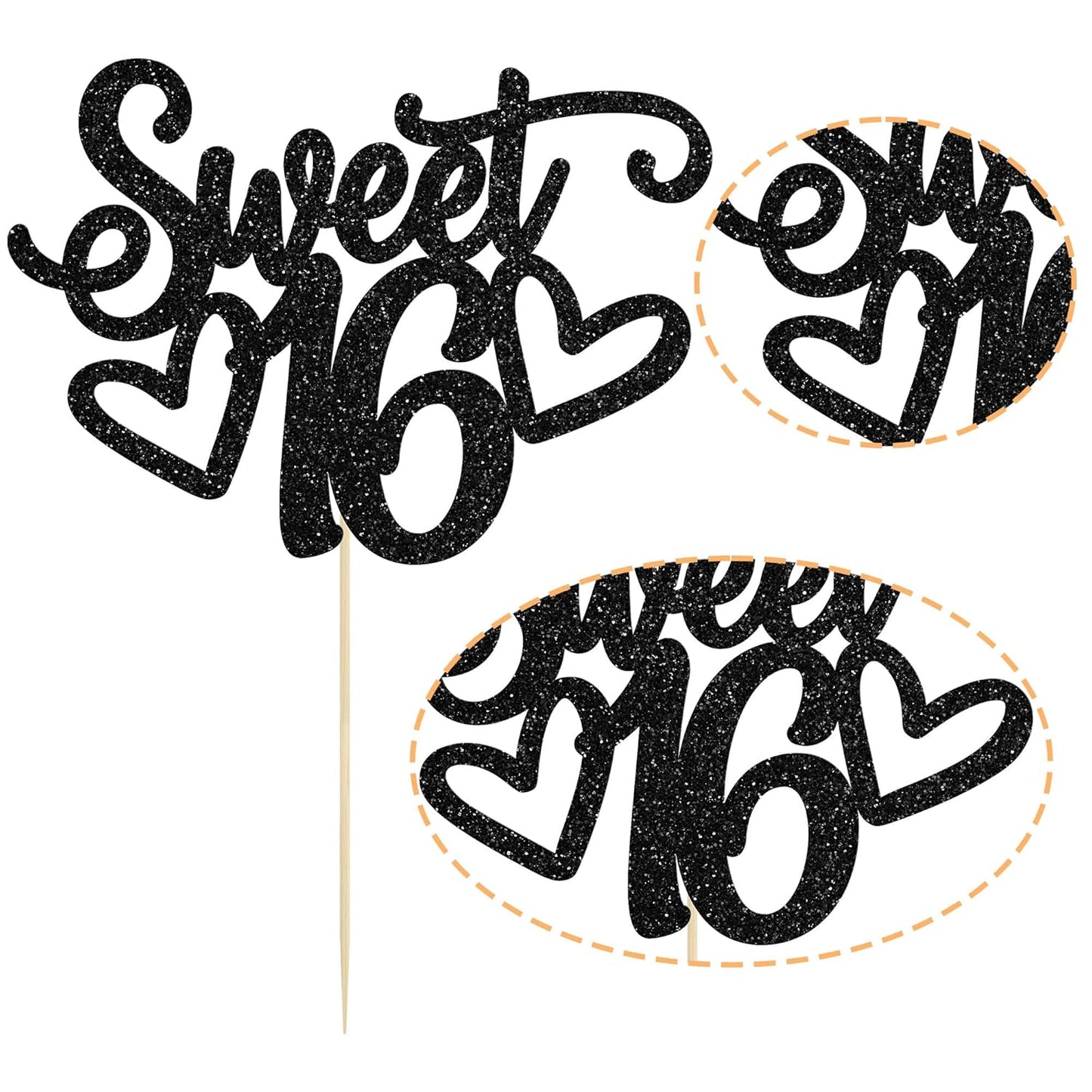 Gyufise 1Pc Sweet Teenager 16 Cake Topper Glitter 16th Birthday Cake Pick for Cheers to 16 Years Old 16th Birthday Party Cake Decorations Supplies Black
