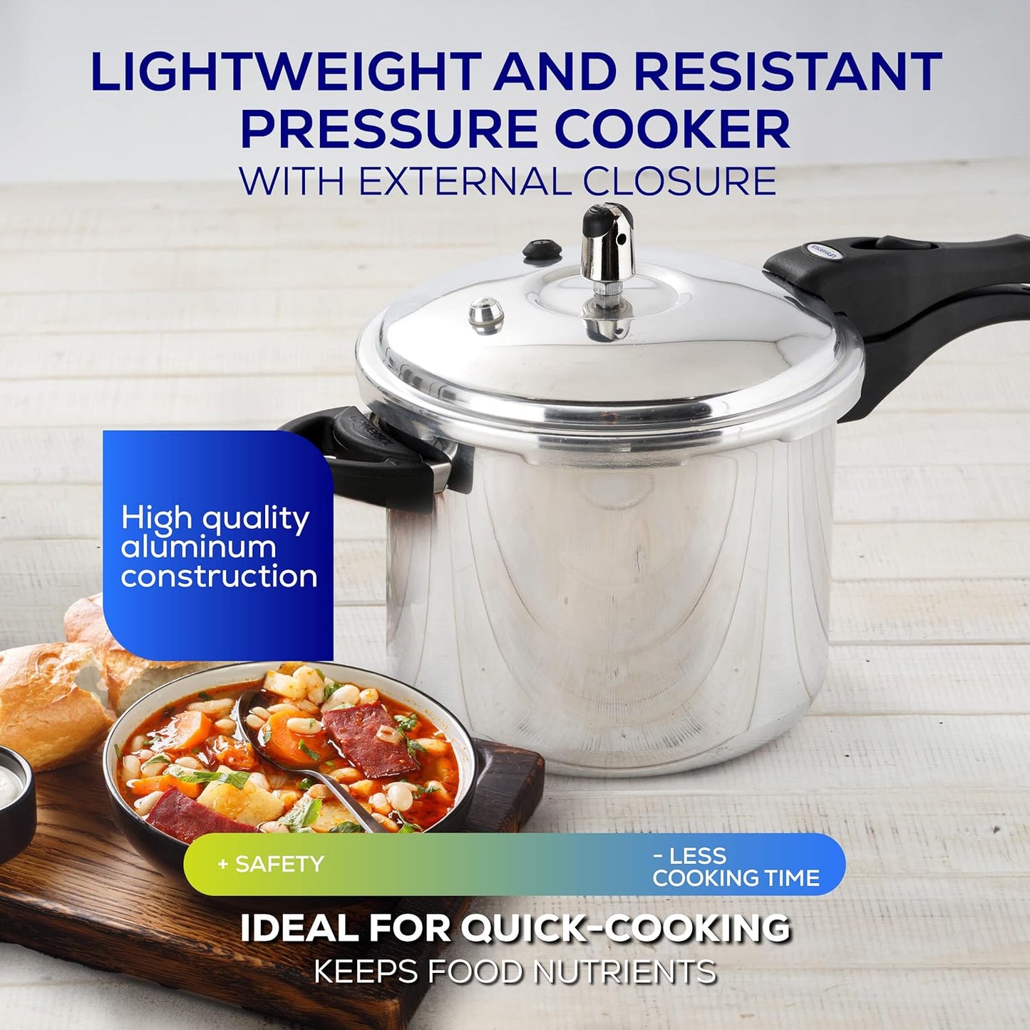 Universal (6.3 Quart / 6 Liter) Anti-Rust Ultra Pressure Cooker, Aluminum Pressure Cooker for 7 Servings, Even Heat Distribution, Diameter 9.4 inches, Height 9.6 inches