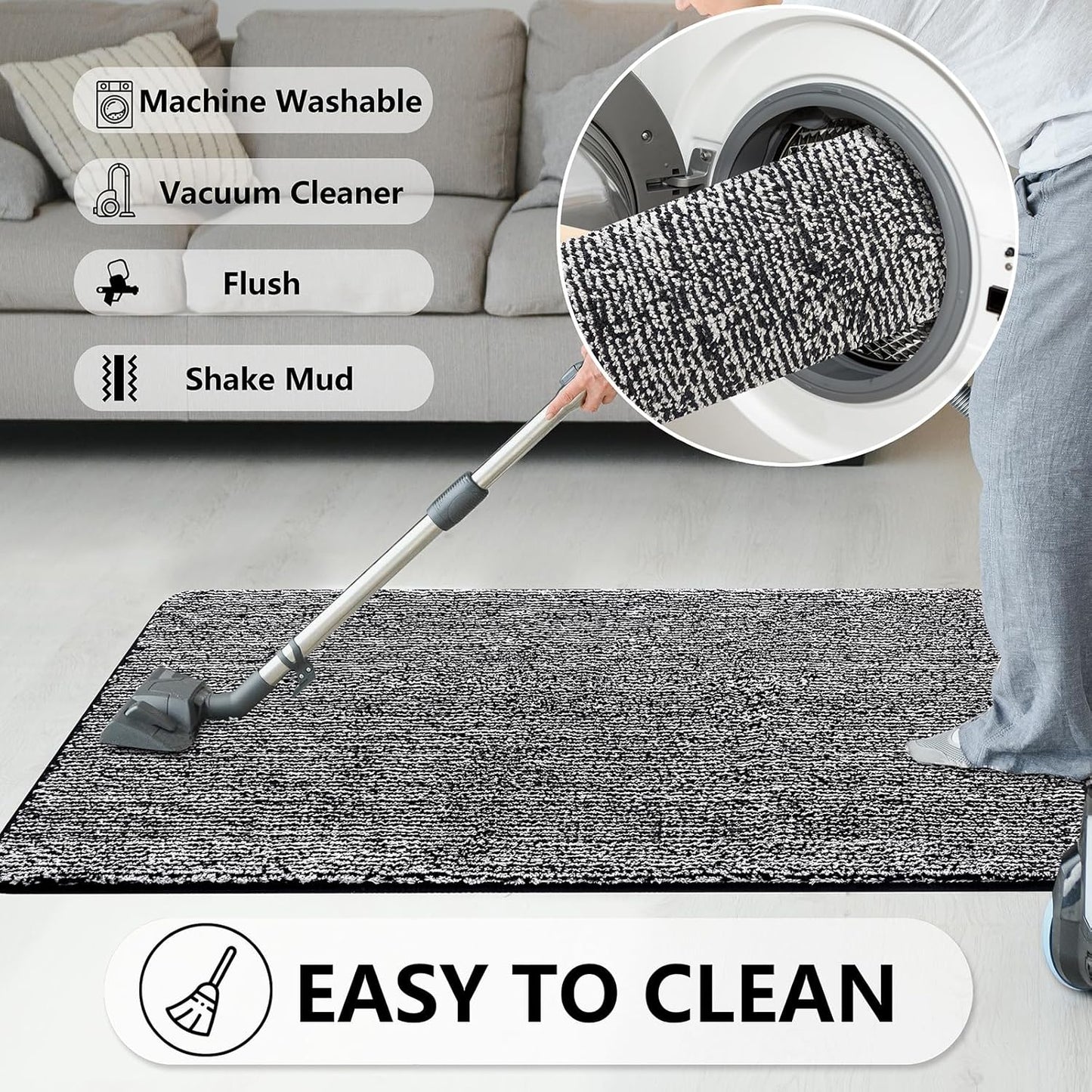 REFETONE Indoor Doormat, Front Door Mat 36"x59" Absorbent Rubber Backing Non Slip Back Door Mats, Washable Low-Profile Inside Floor Mat Door Rugs for Entryway, Resist Dirt Mud Mat for Dogs, Black