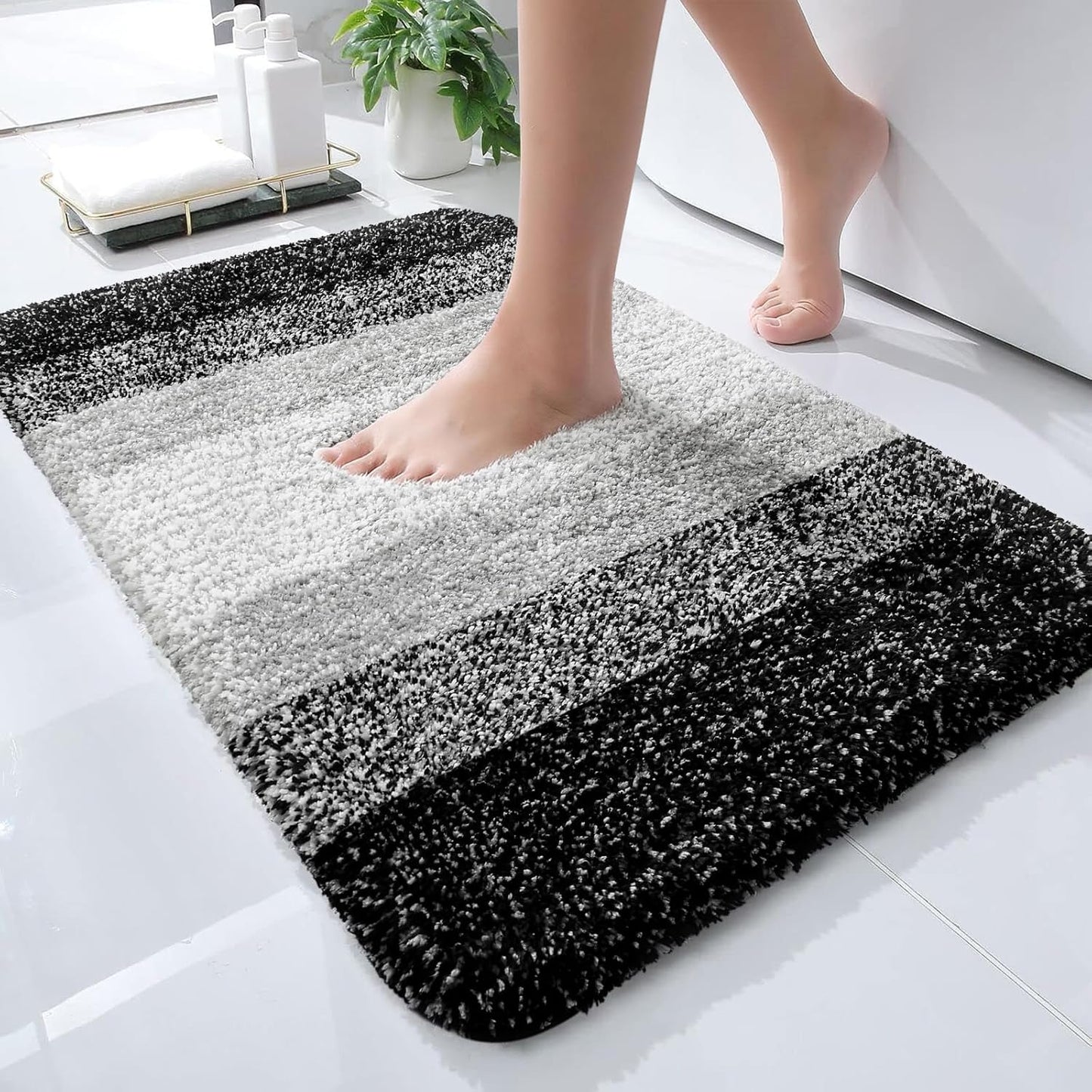 OLANLY Bathroom Rugs Mat 24x16, Extra Soft Absorbent Microfiber Bath Rugs, Rubber Backing, Quick Dry, Machine Washable Bath Mats for Bathroom Floor, Tub and Shower, Home Decor Accessories, Black