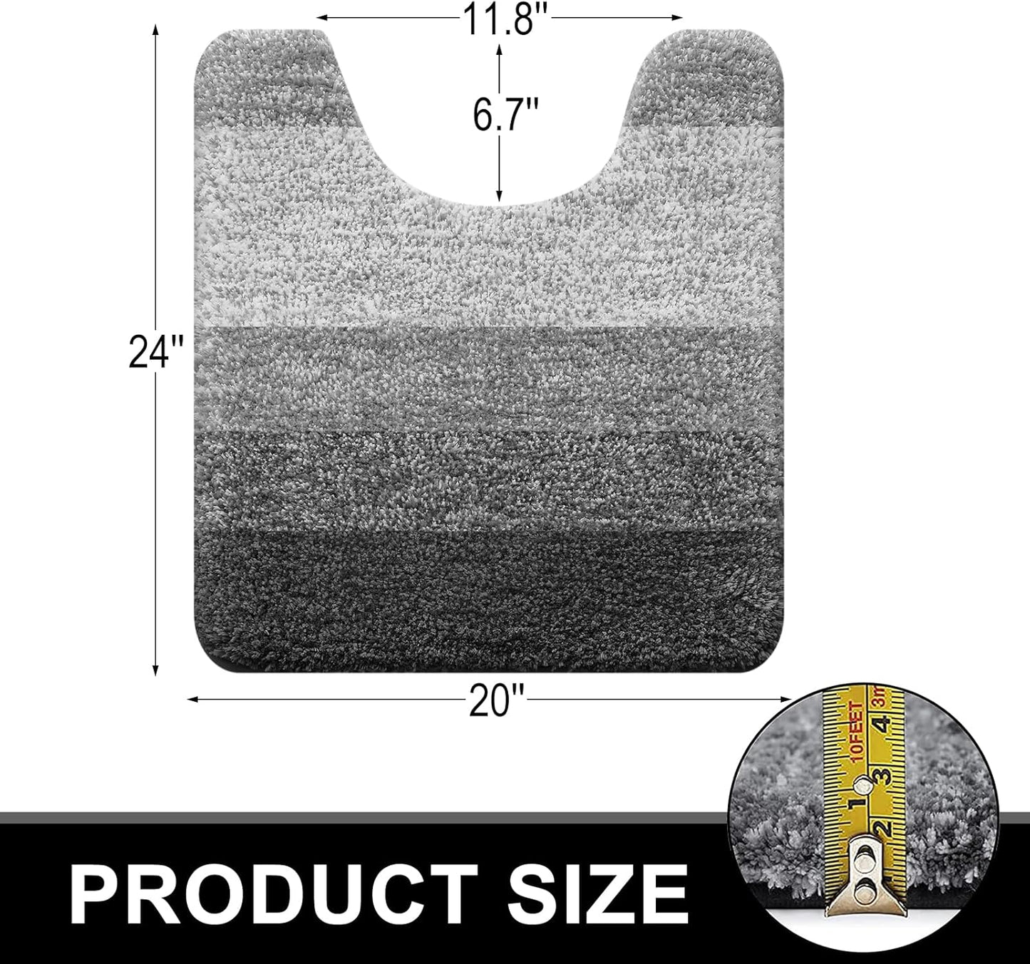 OLANLY Luxury Toilet Rugs U-Shaped 24x20, Extra Soft and Absorbent Microfiber Bathroom Rugs, Non-Slip Plush Shaggy Bath Mat, Machine Wash Dry, Contour Bathroom Mats for Toilet Base, Grey