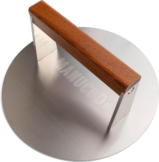 Smash Burger Press, 3.8-Lb Burger Smasher, 9-Inch Bacon Press for Batch Cooking, Stainless Steel, Easy to Clean and Seasoning Free, Heatable for Searing Panini, Steak, Chicken, Fish, Round