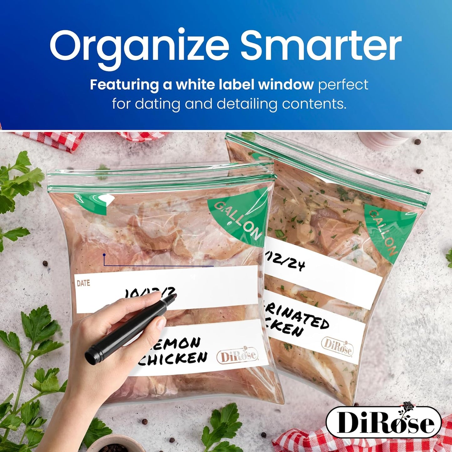 DiRose Gallon Bags Pack of 250 – 1 Gallon Reclosable Storage Bags – Practical and Durable Design – Food Safe Non-BPA Material – Easy Zip Closure – Ideal for Food, Snacks, Dog Treats, Organizing