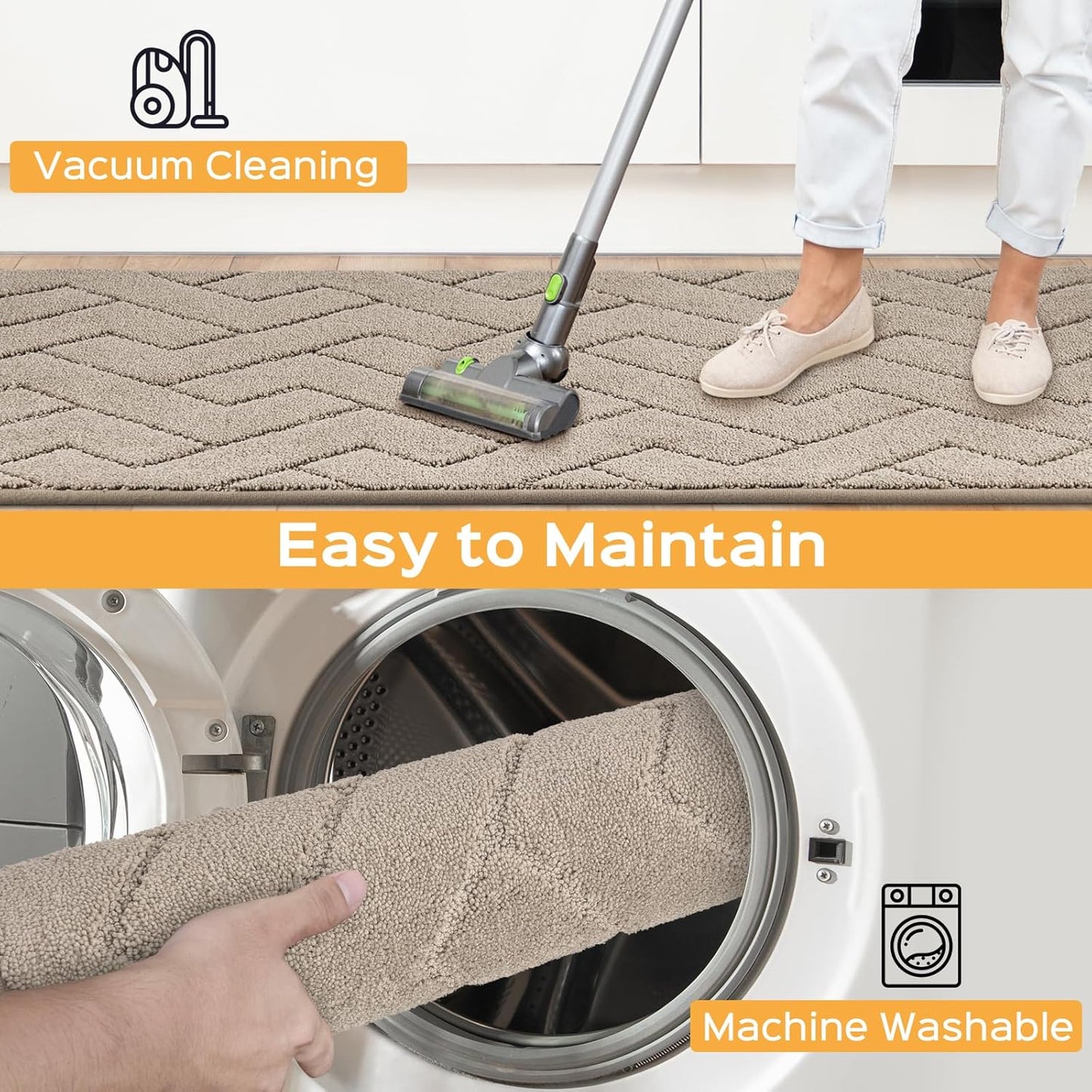 Machine Washable Kitchen Rugs 24" x 70", Non-Slip Kitchen Runner Rugs Mats for Floor, Absorbent Comfort Standing Mats for Kitchen, Sink, Laundry and Hallway, Rolled Packaging, Taupe