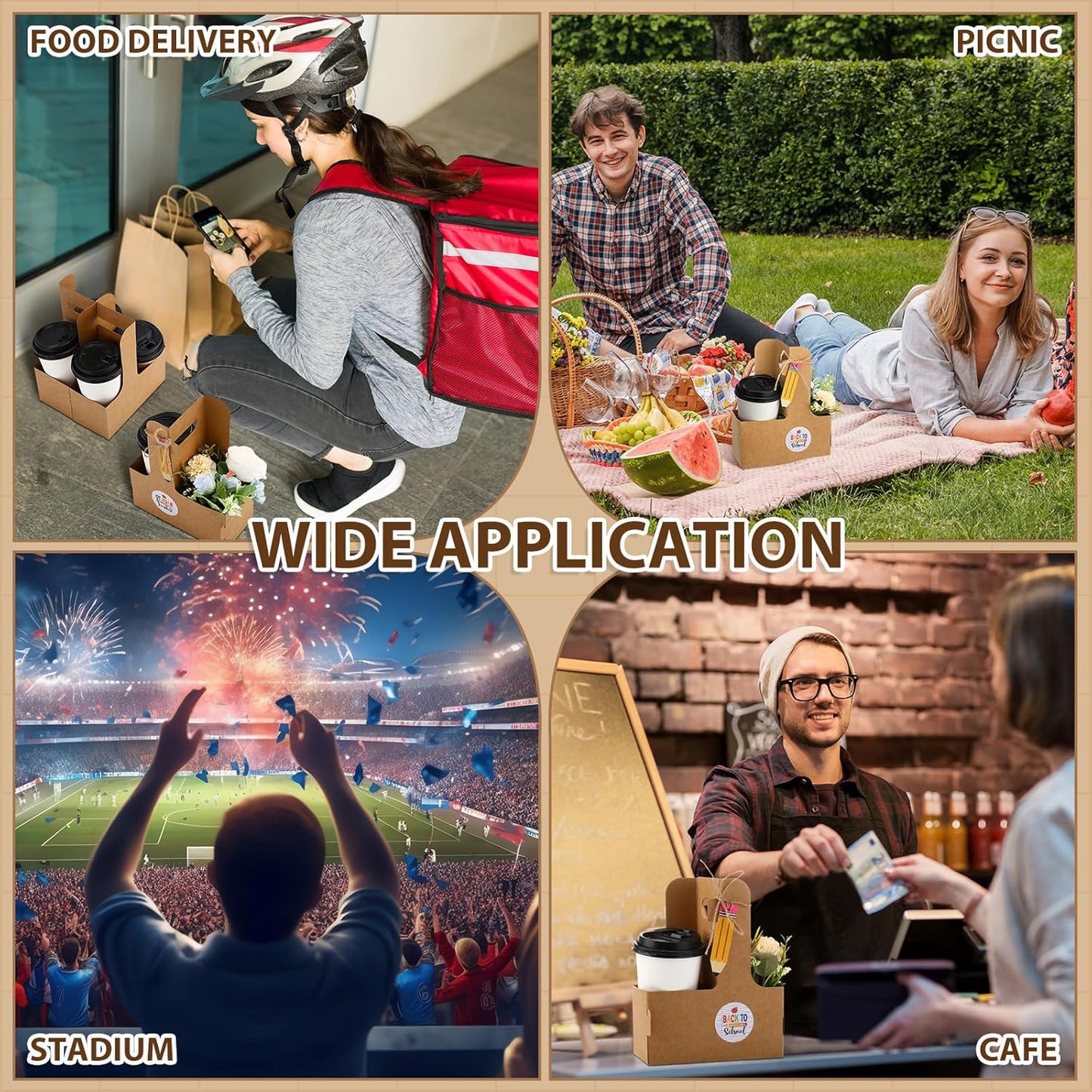 TaoBary 25 Set 2 Cup Drink Carrier with Handle Portable Foldable Tray Drink Holder Disposable Cardboard Coffee Cup Holder for Hot/Cold Drinks with Pencil Gift Tag, Back to School Stick Teacher Gift