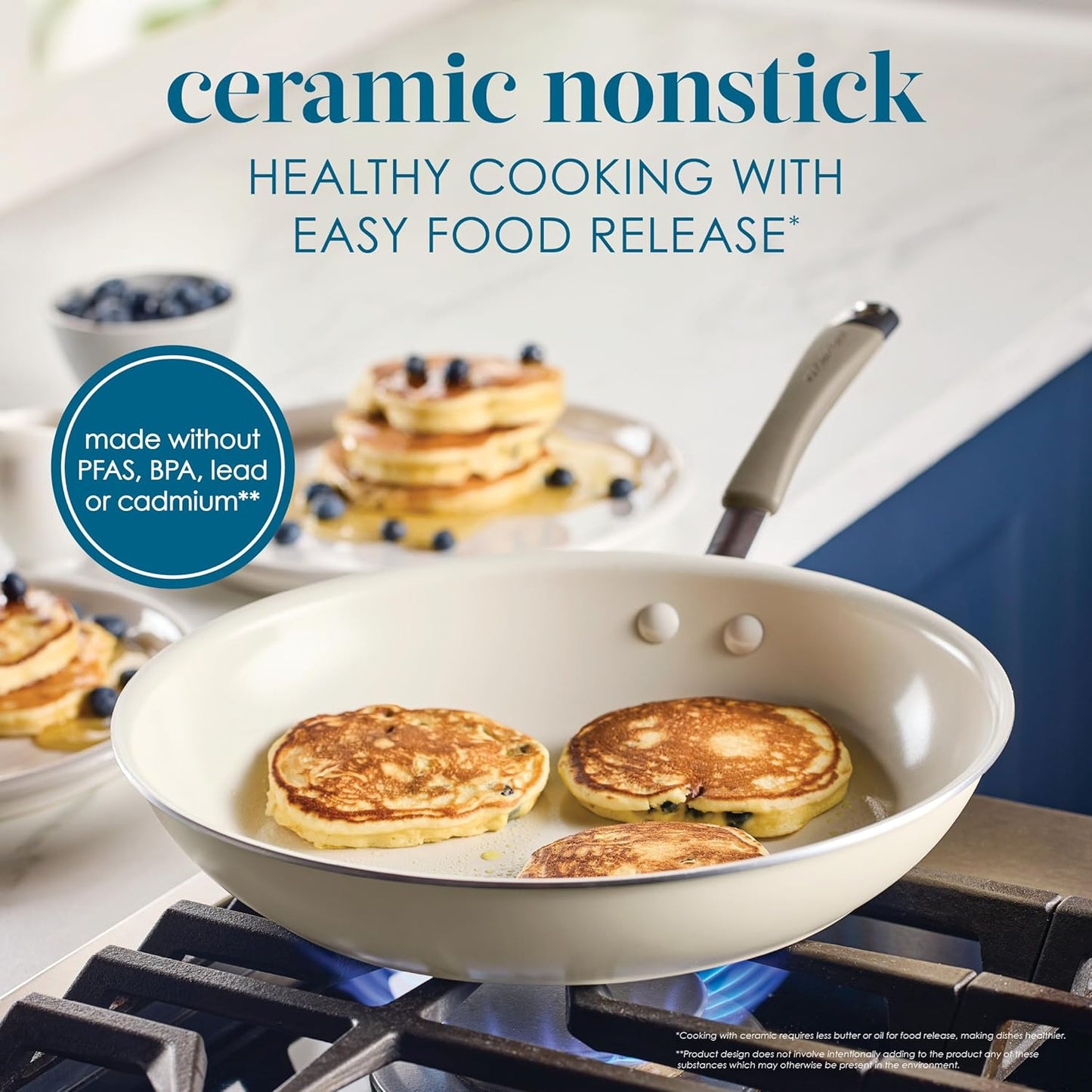 Rachael Ray Cucina Ceramic Nonstick Frying Pan/Skillet, 12.5 Inch Non Stick Open Fry Pan, Dishwasher Safe - Almond