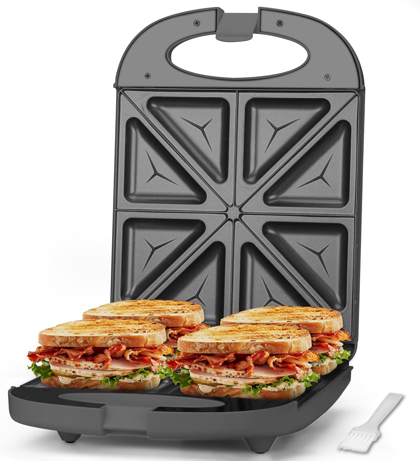 Baker’s Friend Breakfast Sandwich Maker, 4 Slices of Panini Grill Press Sandwich Maker, Electric Sandwich Maker with Indicator Light, Grill Cheese & Egg Muffin Sandwich Maker, Graphite