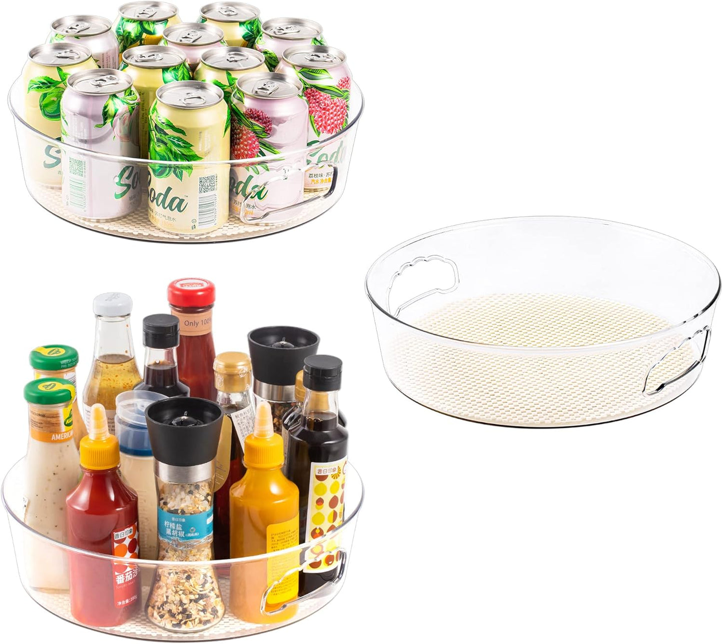 3 Pack Lazy Susan Organizer for Pantry Storage with Non-Skid Liner, 12" Clear Rotating Lazy Susan Turntable for Coner Cabinet, Kitchen Sink, Bathroom, Countertop, Lift-up Design for Easy Moving