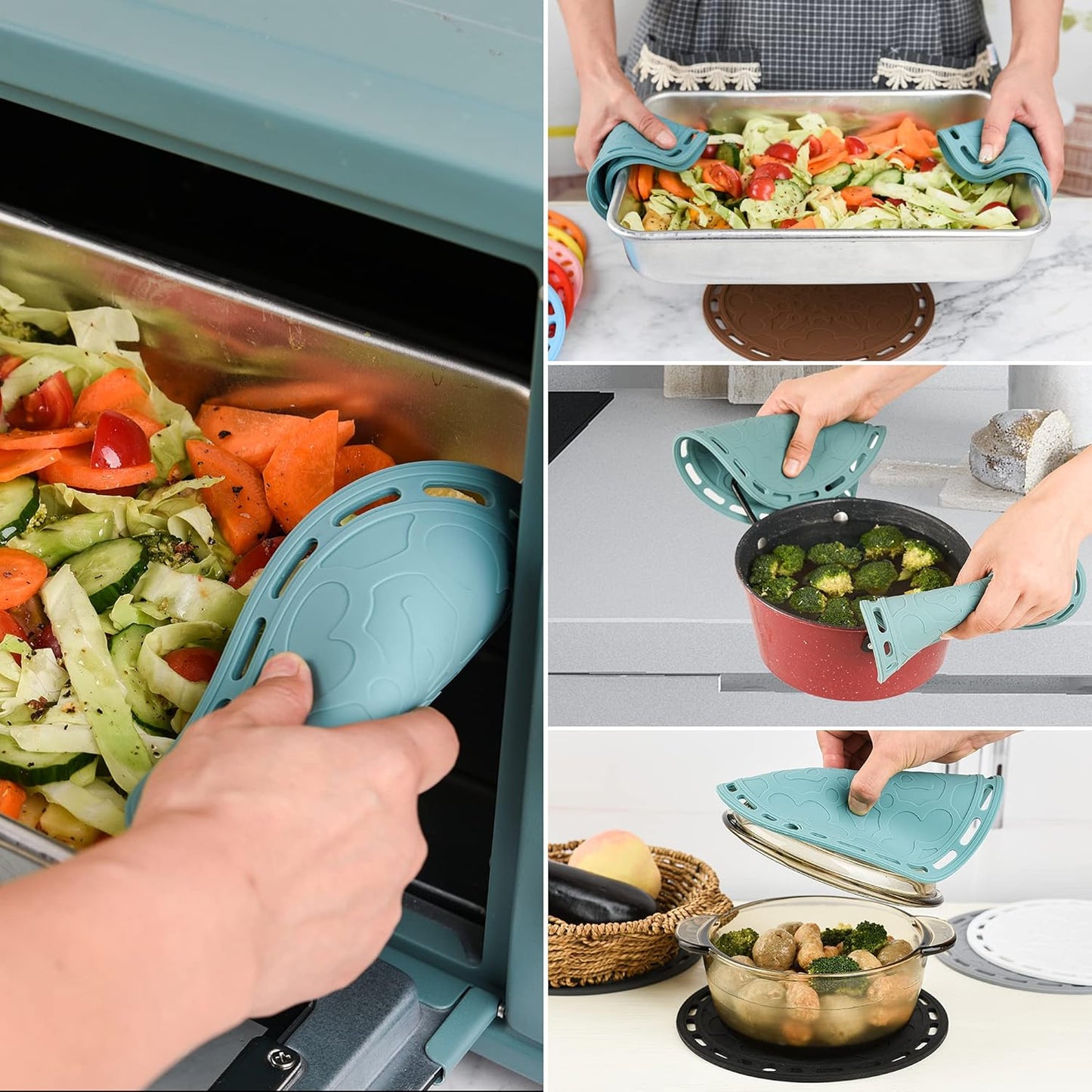 Smithcraft Trivets Mats for Hot Pots and Pans, Big Round Silicone Pot Holder Hot Pads for Hot Dishes, Mats for Countertops, Tables, Spoon Rest Small Place Mats Set of 3 (Teal)