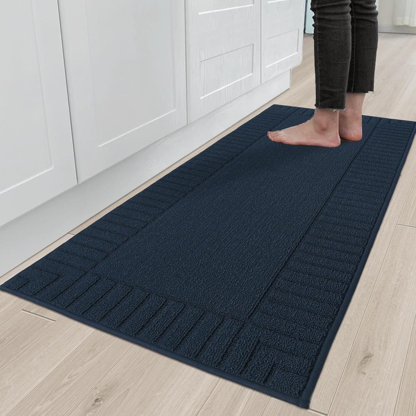 BEQHAUSE-Kitchen-Rugs-and-Mats Non Slip Kitchen Runner Rug Absorbent Kitchen Mats for Floor Machine Washable Kitchen Floor Mat,Navy Blue 24”x60”