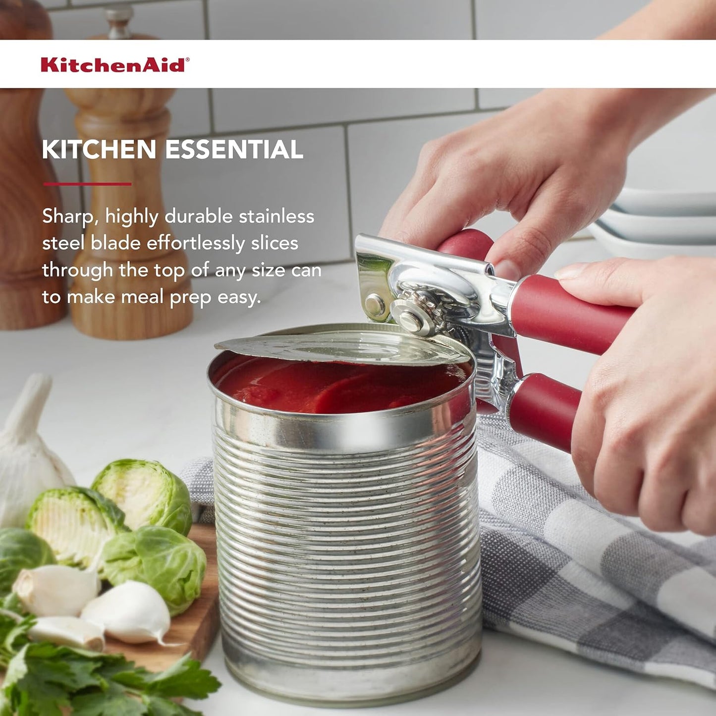 KitchenAid Classic Multifunction Can Opener and Bottle Opener Easy to Use, Razor Sharp Stainless Steel Cutting Wheel, Soft Ergonomic Handles, Soft Red