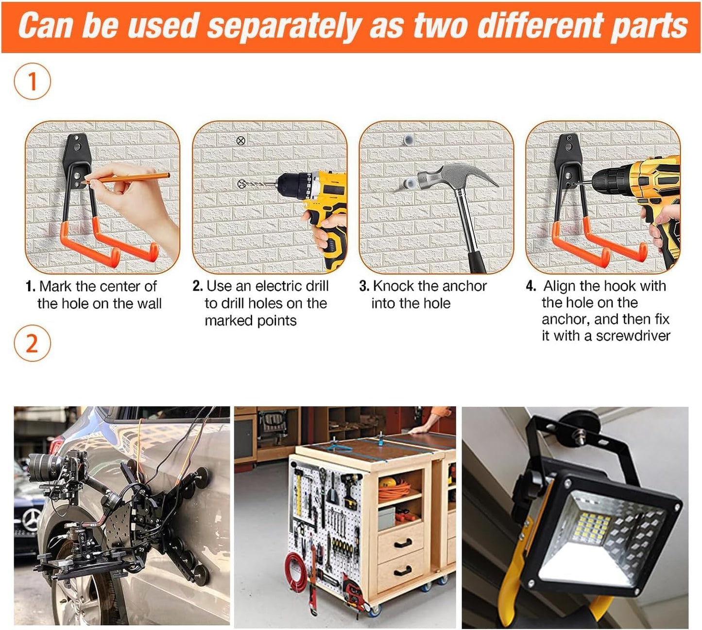 Strong Garage Magnetic Hooks Heavy Duty, 8 Pack Mixed Heavy Duty Storage Utility Magnet Hooks Medium and Large Metal Magnetic Hook with Anti-Slip Coating for Indoor & Outdoor Tool Storage