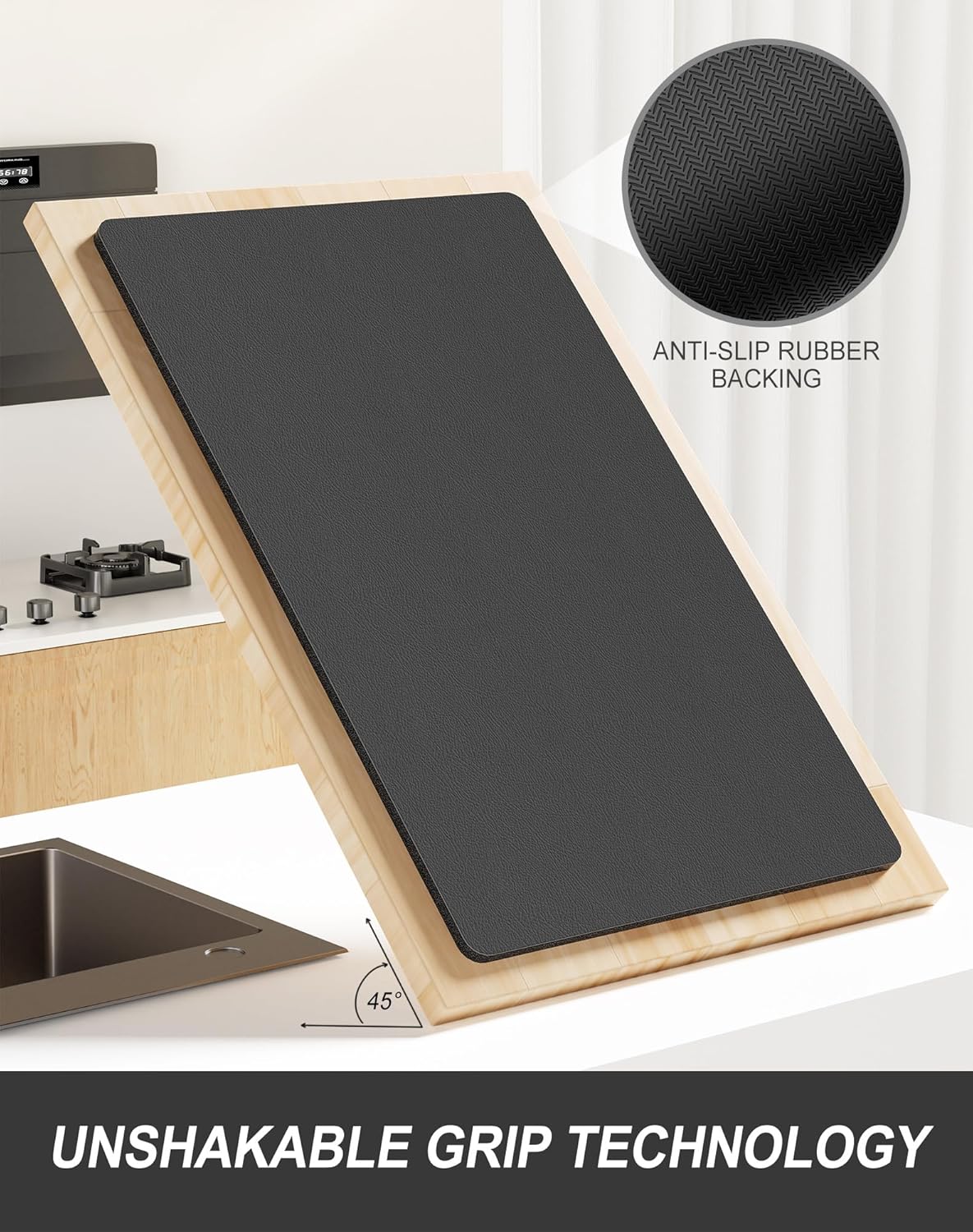 Rnivvi Dish Drying Mat for Kitchen Counter, XL 15 x 24" Super Absorbent Drainer Pad Easy Clean Dish Rack Pad, Non-Slip Heat Resistant Coffee Bar Mats for Coffee Machine Station Accessories Decor, Gray