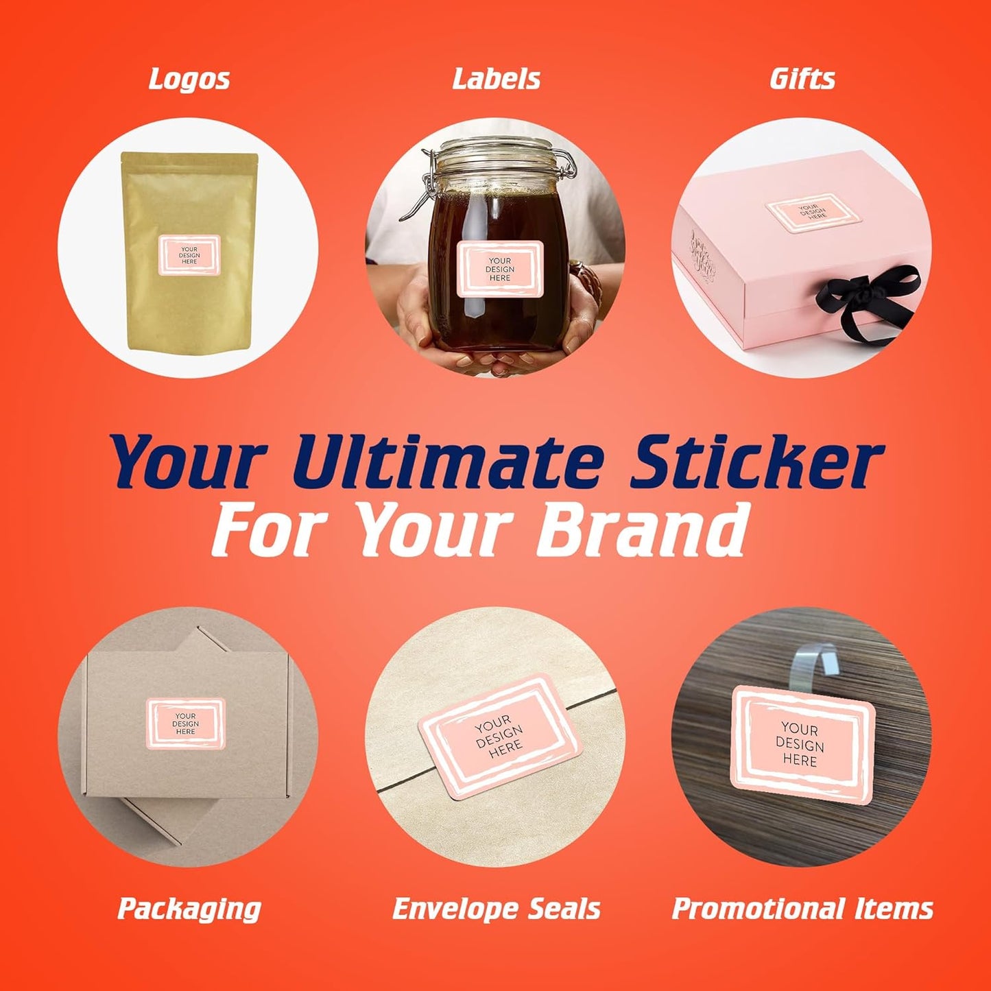 100 Custom Vinyl Stickers - Upload Your own Image, Text, Design, Logo - Personalized Logo Labels for Handmade, Packaging, Bottle, Jars, Candle, Brand Stickers (Peach, 4x2)