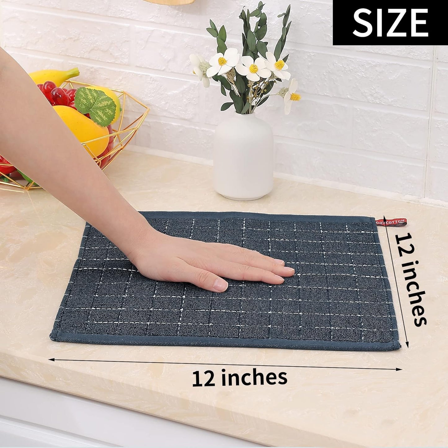 Homaxy 100% Cotton Terry Kitchen Dish Cloths, Ultra Soft and Absorbent Dish Towels for Kitchen, Suitable for Drying and Washing Dishes, 6 Pack, 12 x 12 Inches, Dark Grey