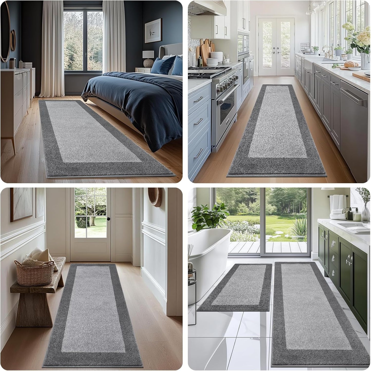 Machine Washable Kitchen Rug 24" x 96", Non Slip Kitchen Mat for Floor, Absorbent Entrance Runner Rug for Bedroom, Hallway, Bathroom, Door (Roll Packing)