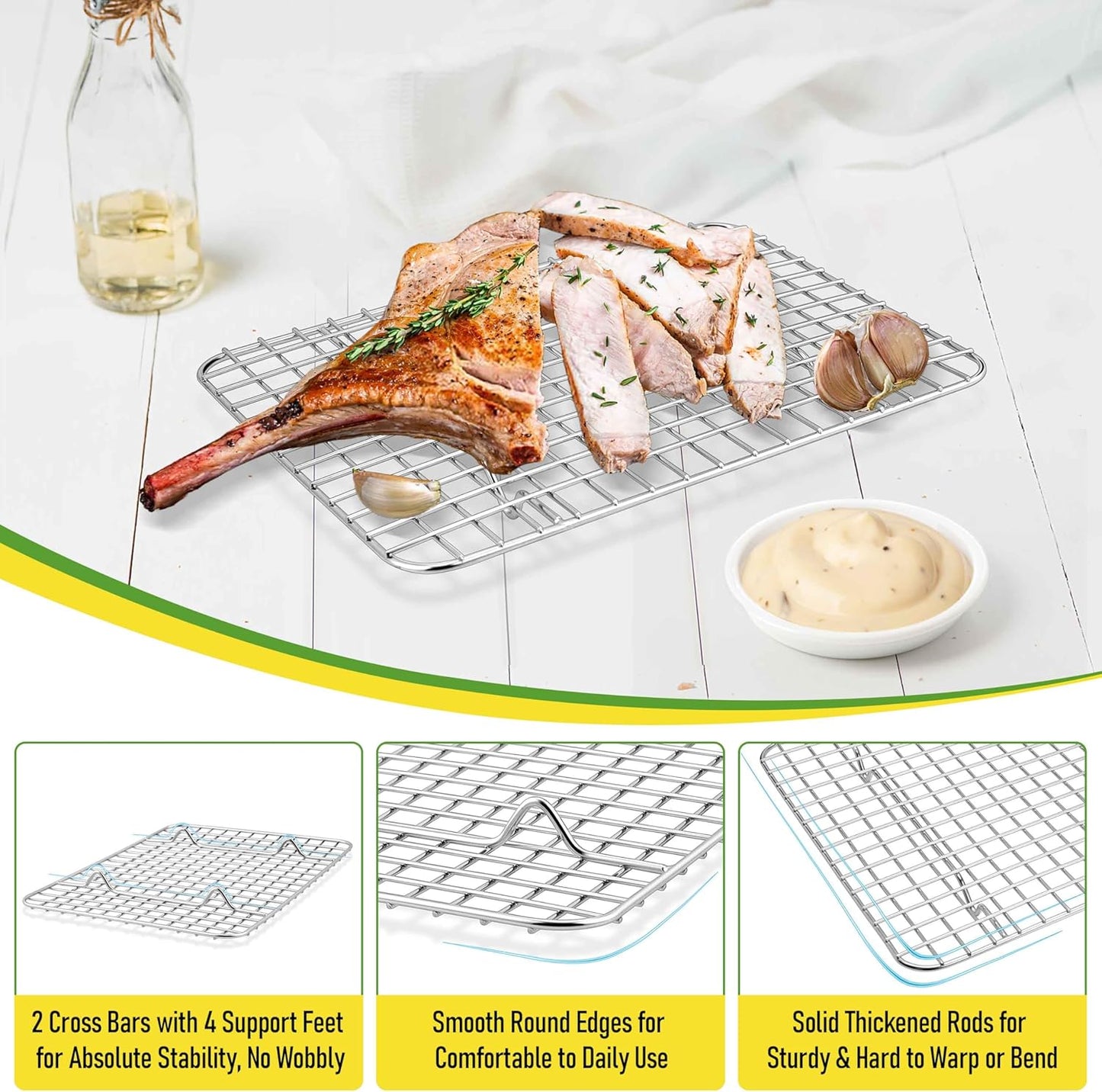 Homikit 2 Pack Cooling Rack Set, 9.75" x 7.5" Stainless Steel Baking Rack for Bacon Bread Pizza, Thick Metal Wire Oven Racks for Cooking Fit Small Toaster Oven Pan, Rust Free & Dishwasher Safe