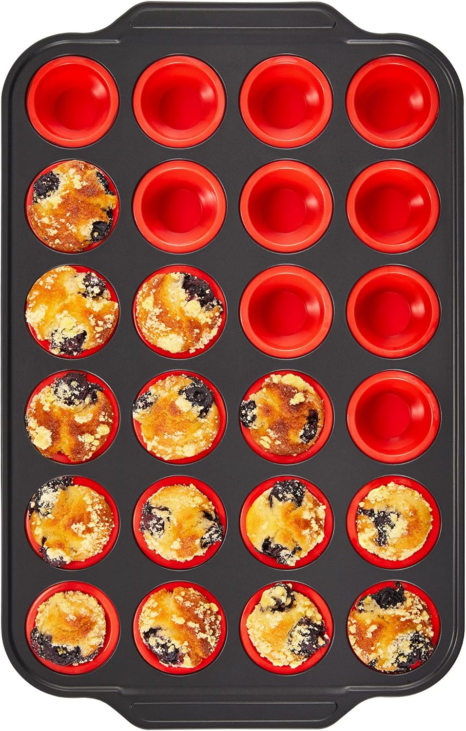 Silicone Mini Muffin Pan with Metal Frame, Egg Bite Molds for Baking for Baking, Cupcake Pans 24 Regular Size, Muffin Tins Easy to Pop Nonstick Non Toxic Bakeware for Oven,Red