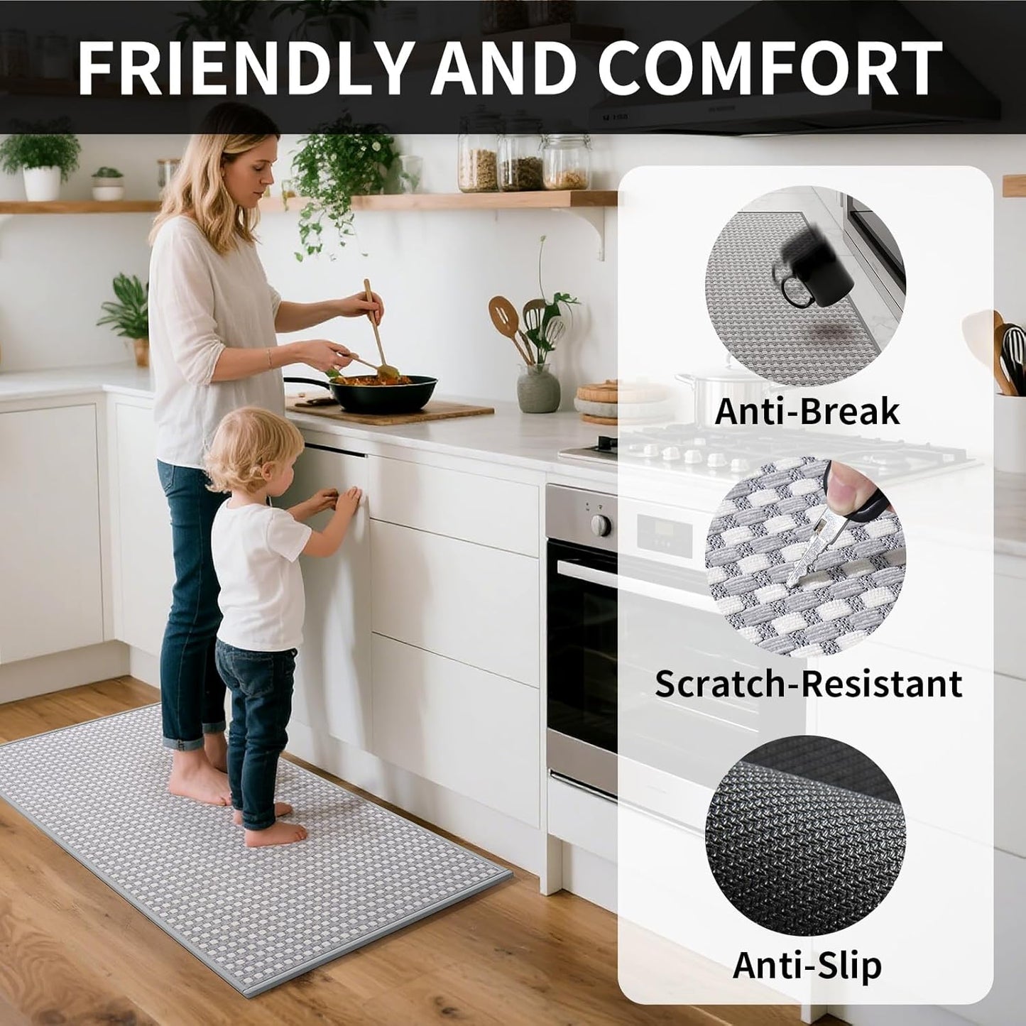 Large Kitchen Runner Rugs Long Kitchen Mat Non Slip Washable, Super Absorbent Soft Chenille Braided Kitchen Mats for Floor, Rubber Backing Kitchen Sink Standing Mat, Easy Clean, Gray 36"x71"