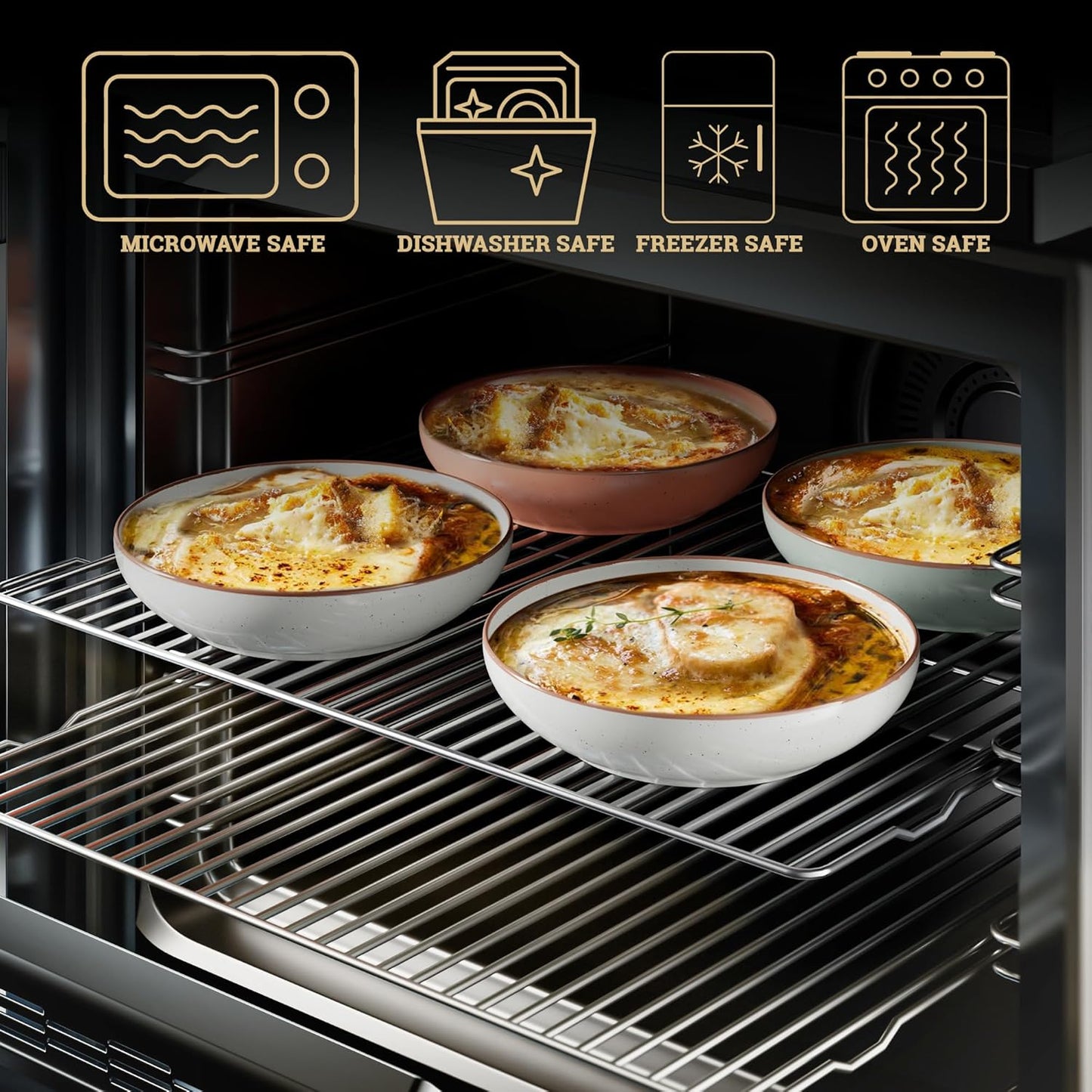 Pasta Bowls Set of 4 - Large 30 oz Bowls - Stylish Ceramic Plates - Safe for Oven, Microwave & Dishwasher - Salad Bowl Set of 4 - Pasta Bowl Plates - Deep Plate with Lid Edge - Blates Dinnerware