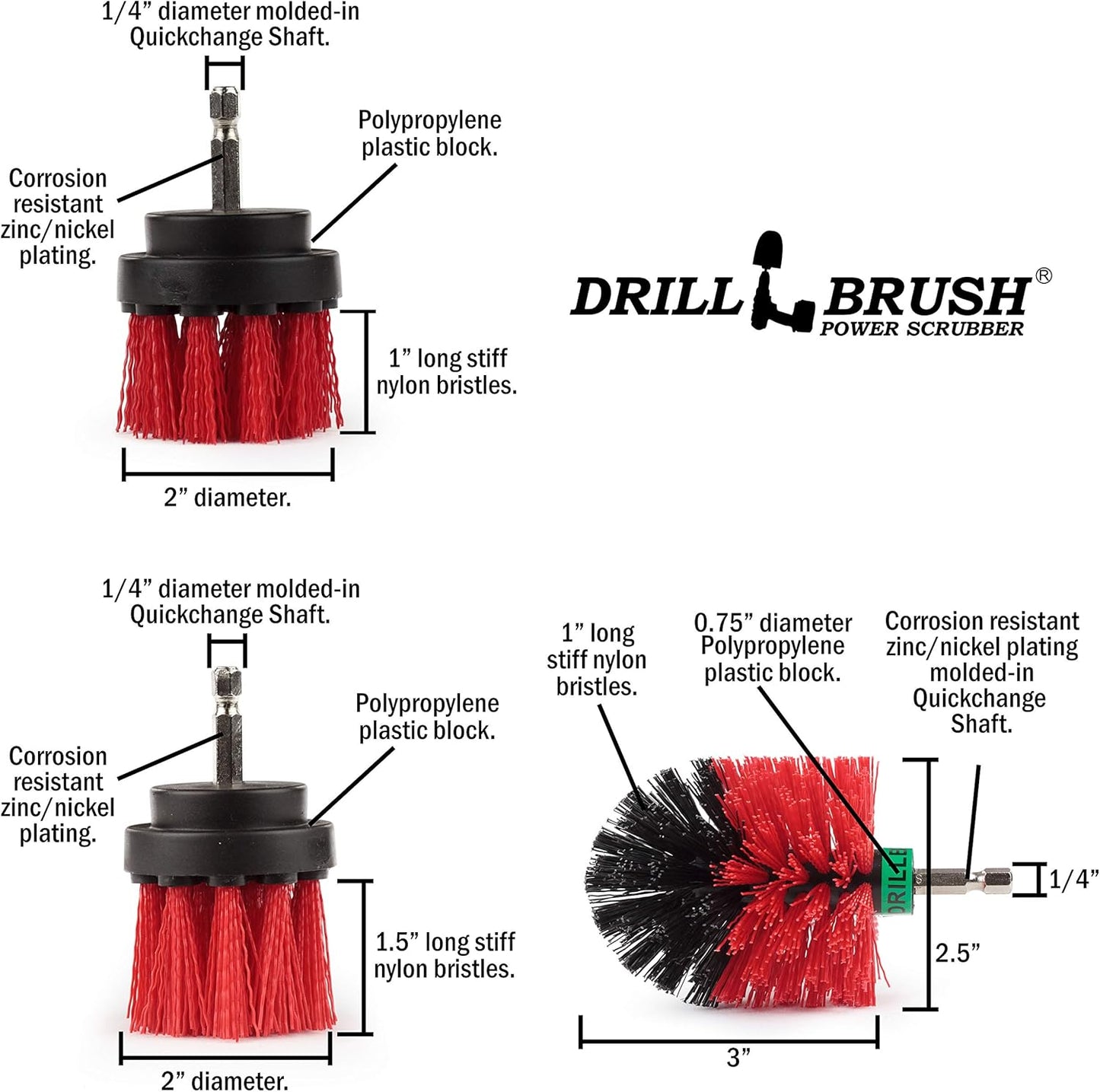 Drillbrush Headstone Cleaning Supplies - Outdoor Power Brush - Fountain Cleaner Tool - Deck Scrubbing Tool - Patio Cleaning Brush - Concrete Garage Floor Cleaner - Granite Scrubber Kit for Drill