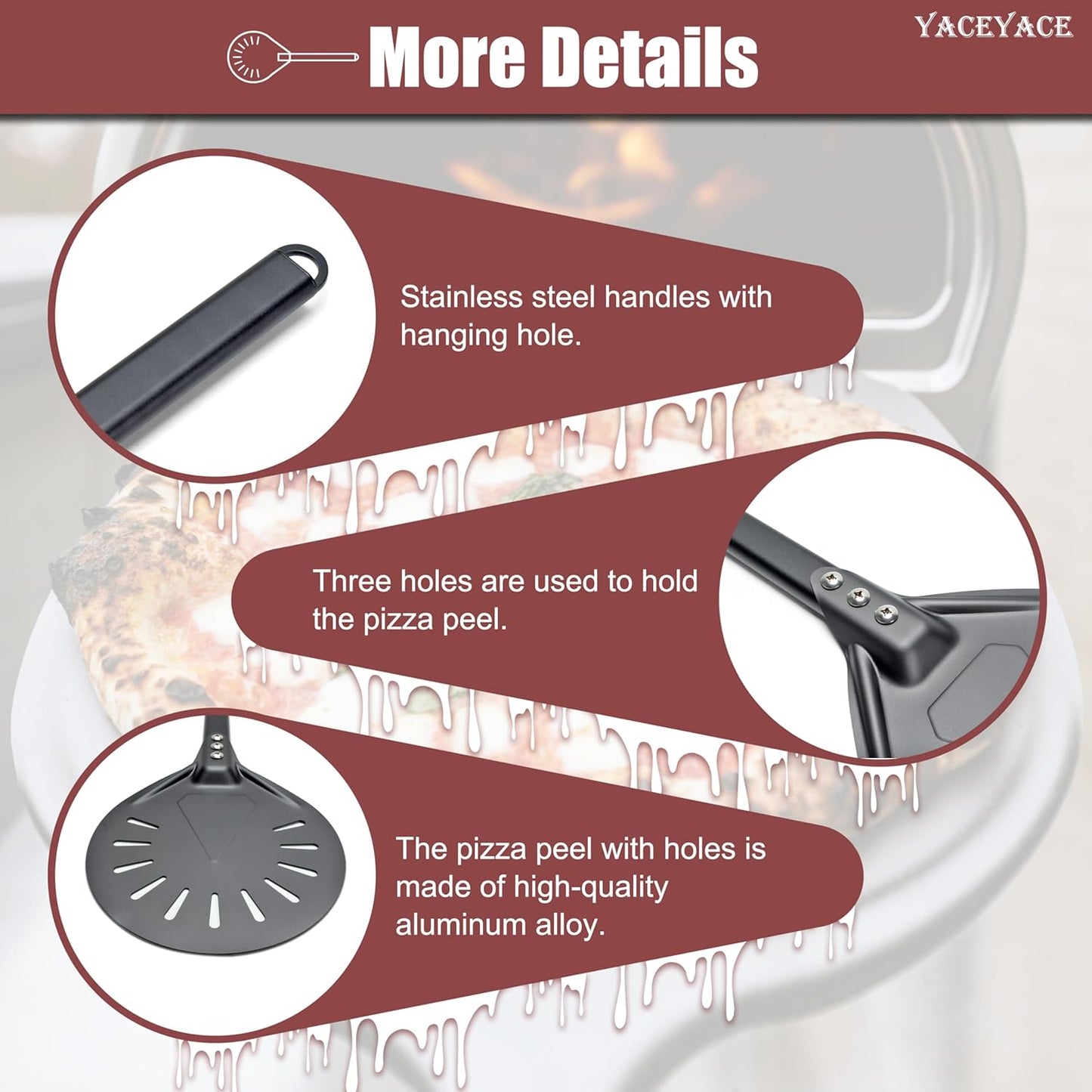 Pizza Turner, 8-inch Black Metal Pizza Turning Peel, Aluminum Turning Peel