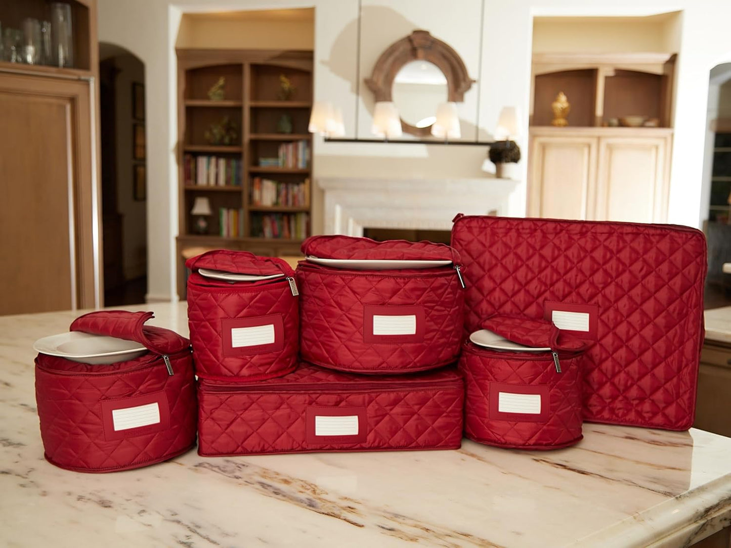 Covermates Keepsakes - Dish Storage Set - Padded Protection - ID Window - Stain Resistant - Machine Washable - China Storage, Red