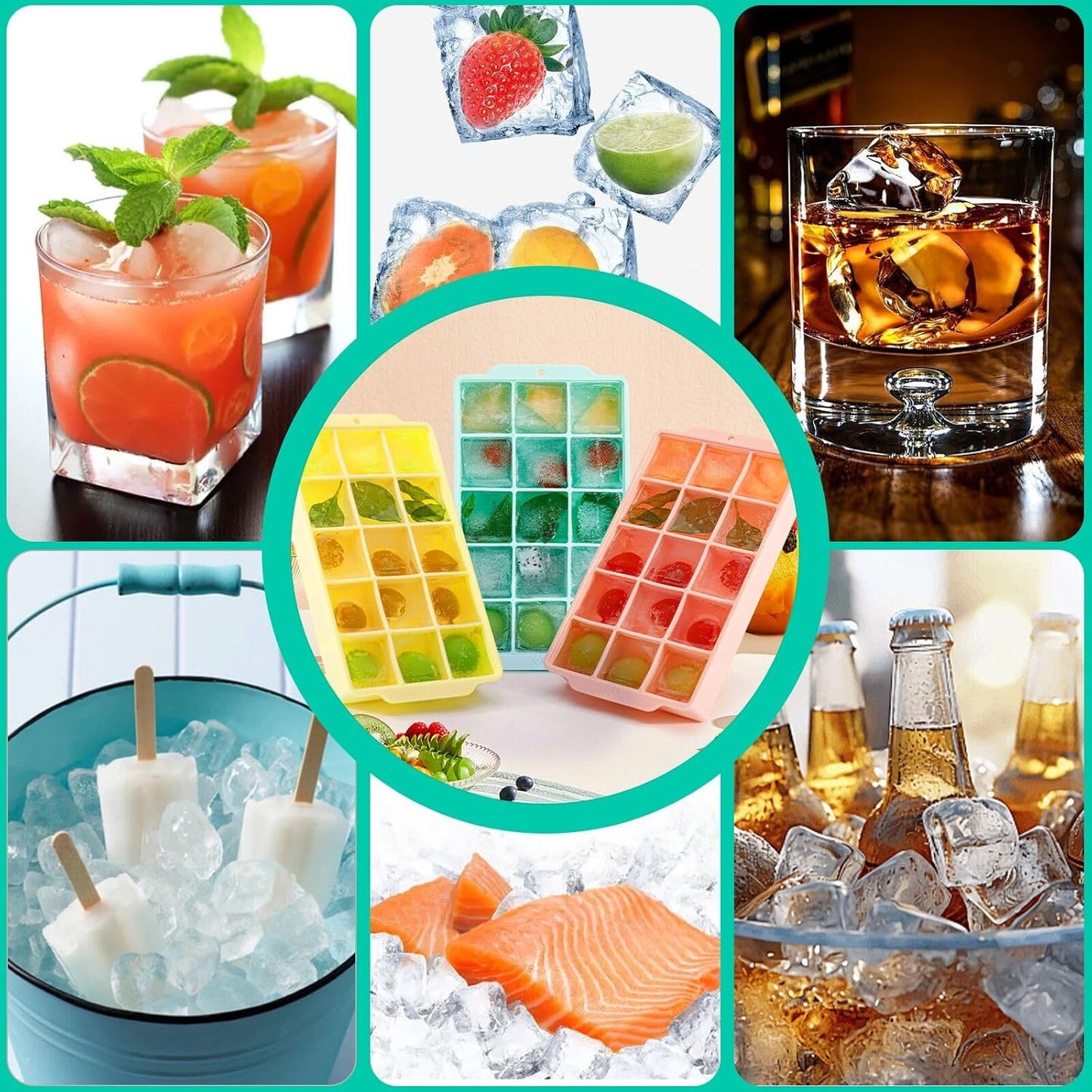 Ice Cube Tray, Ice Tray for Freezer with Lid, 3 Pack Silicone Ice Cube Trays for Freezer with15 Flexible Easy Release Ice Trays