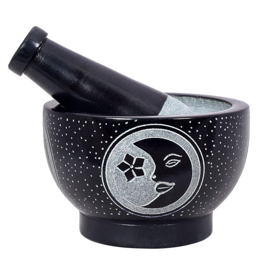 Mortar and Pestle, Made of Heavy Duty Polished Hard Stone, Natural Stone Grinder for Spices, Pastes, Herbs, Seasoning etc. (Moon Star)