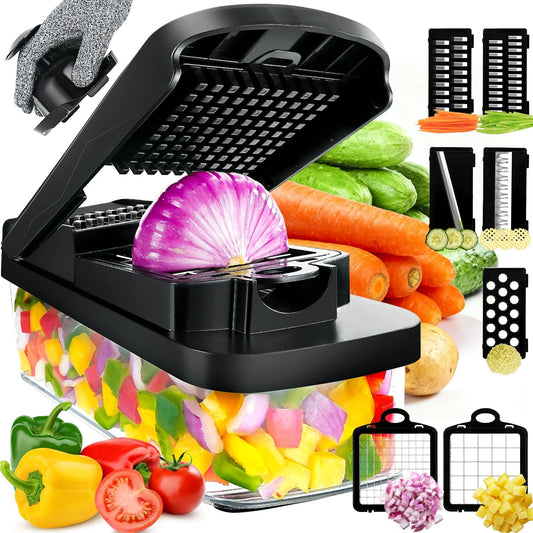 Multifunctional Vegetable Chopper Mandoline Slicer Dicer Veggie Chopper Onion Mincer Vegetable and Salad Cutter, Essential Kitchen Mandoline Tools with Container