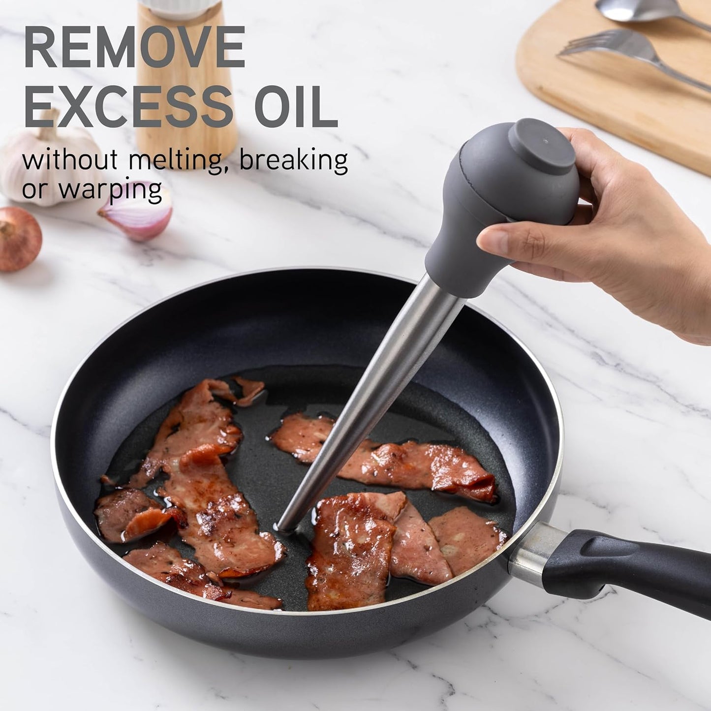 COOK WITH COLOR Turkey Baster with Cleaning Brush - Food Grade Syringe Baster For Cooking, Deluxe Set, Gray