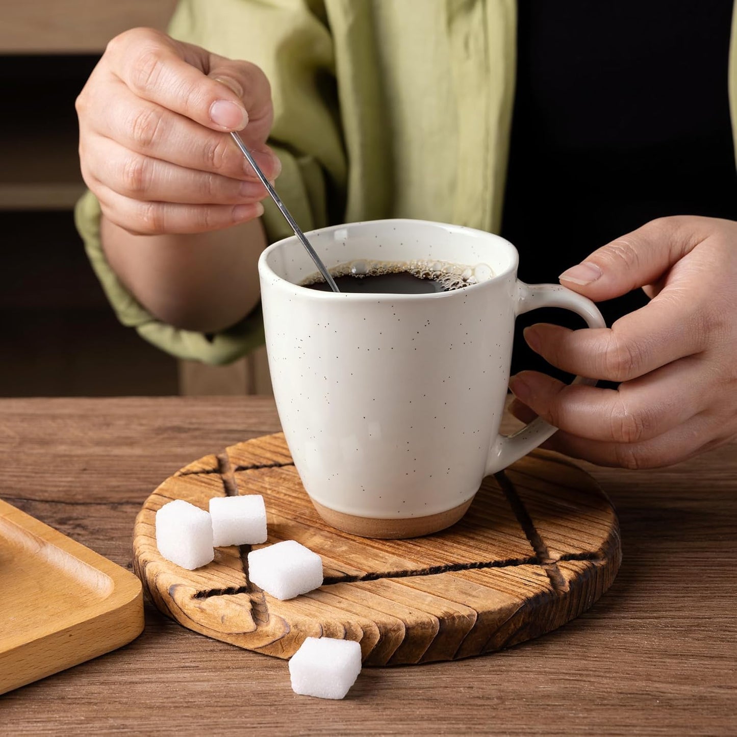 AmorArc 12oz Ceramic Coffee Mugs set of 6, Stylish Coffee Mugs with Rustic Terracotta Underside for Latte/Cappuccino/Milk/Cocoa, Dishwasher&Microwave Safe, Light Beige