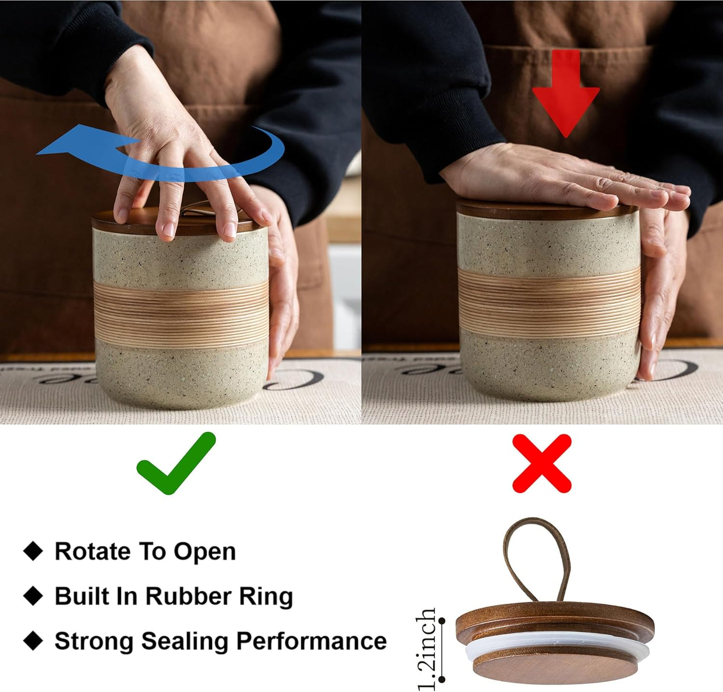 Coffee Storage Container Jar with Lid, Ceramic Kitchen Food Storage Jars with Airtight Lids for Spice Sugar Cookie, Stackable Decorative Jars for Coffee Countertop, 28 fl.oz