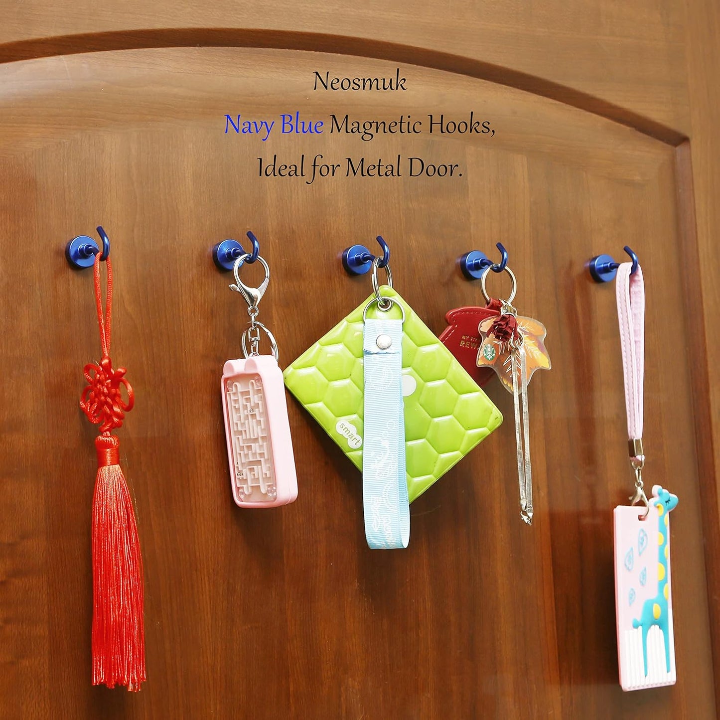 Neosmuk Magnetic Hooks,30lb+ Heavy Duty Earth Magnets with Hook for Refrigerator, Extra Strong Cruise Hook for Hanging, Magnetic Hanger for Curtain, Grill (Navyblue, 15 Pack)