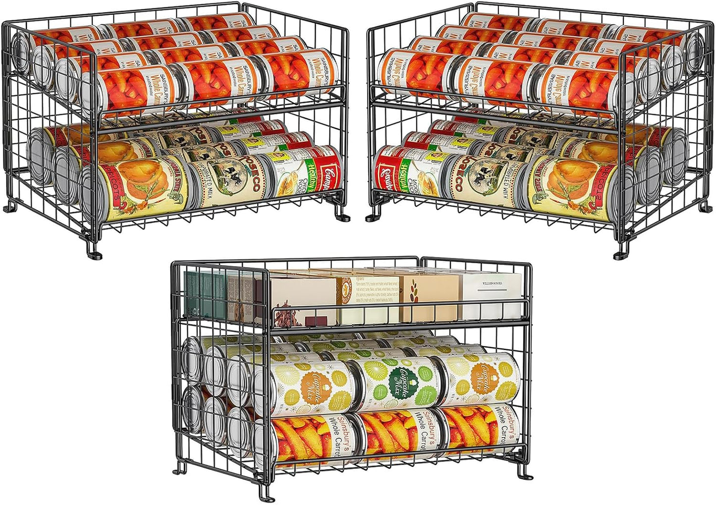 JKsmart Adjustable Can Rack Organizer, Stackable Can Storage for Kitchen Pantry Cabinet, 2-Tier Can Holders for Food, Multifunctional Can Dispenser for Snacks Soda-3 Pack