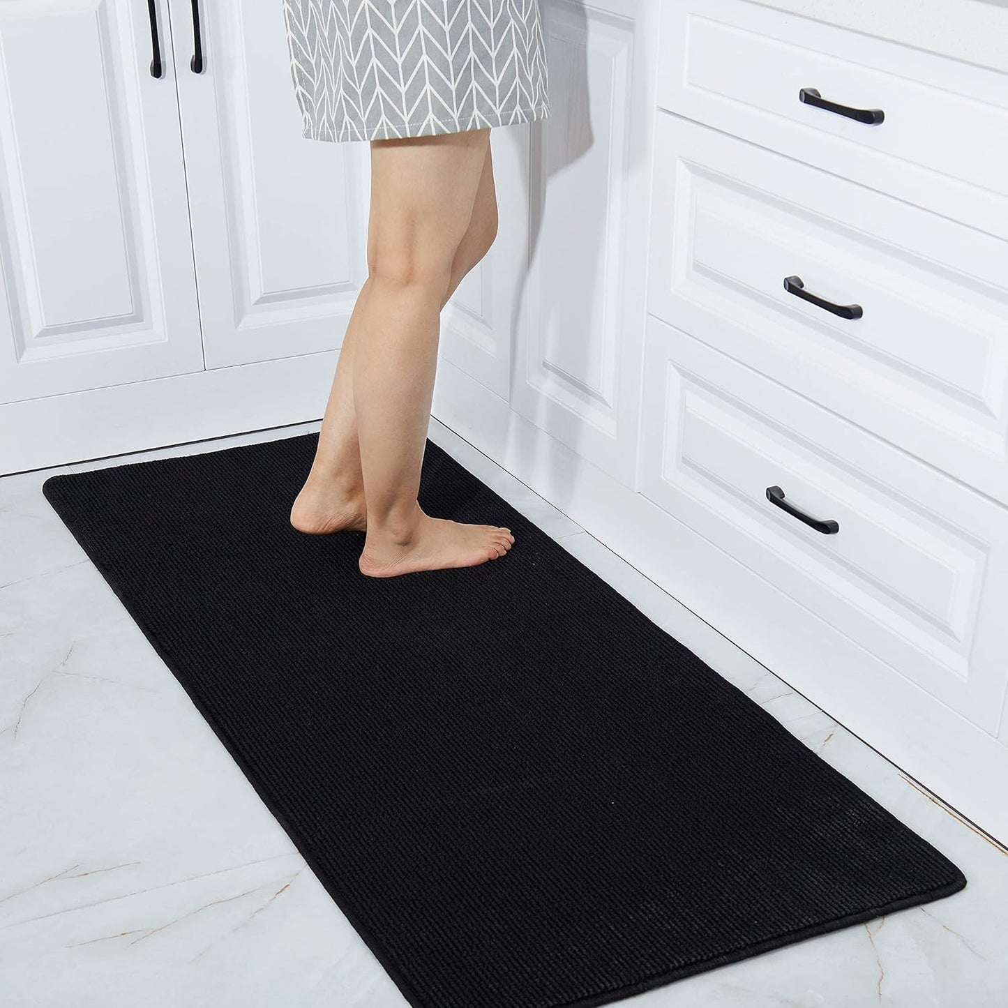 COSY HOMEER 24X60 Inch Kitchen Rug Mats Made of 100% Polypropylene Strip TPR Backing Soft Kitchen Mat Specialized in Anti Slippery and Machine Washable,for Kitchen, Floor,Black