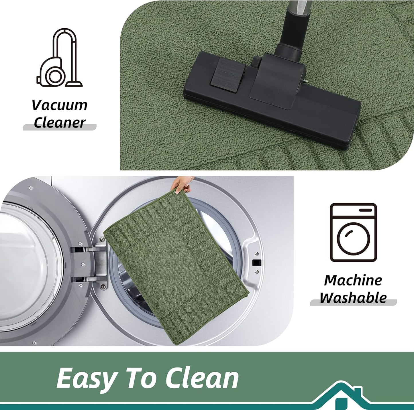 BEQHAUSE-Kitchen-Rugs-Non Slip-Kitchen-Mats-for-Floor Machine Washable Kitchen Rugs Absorbent Kitchen Carpet with TPR Non Skid Backing,Green, 24”x71”