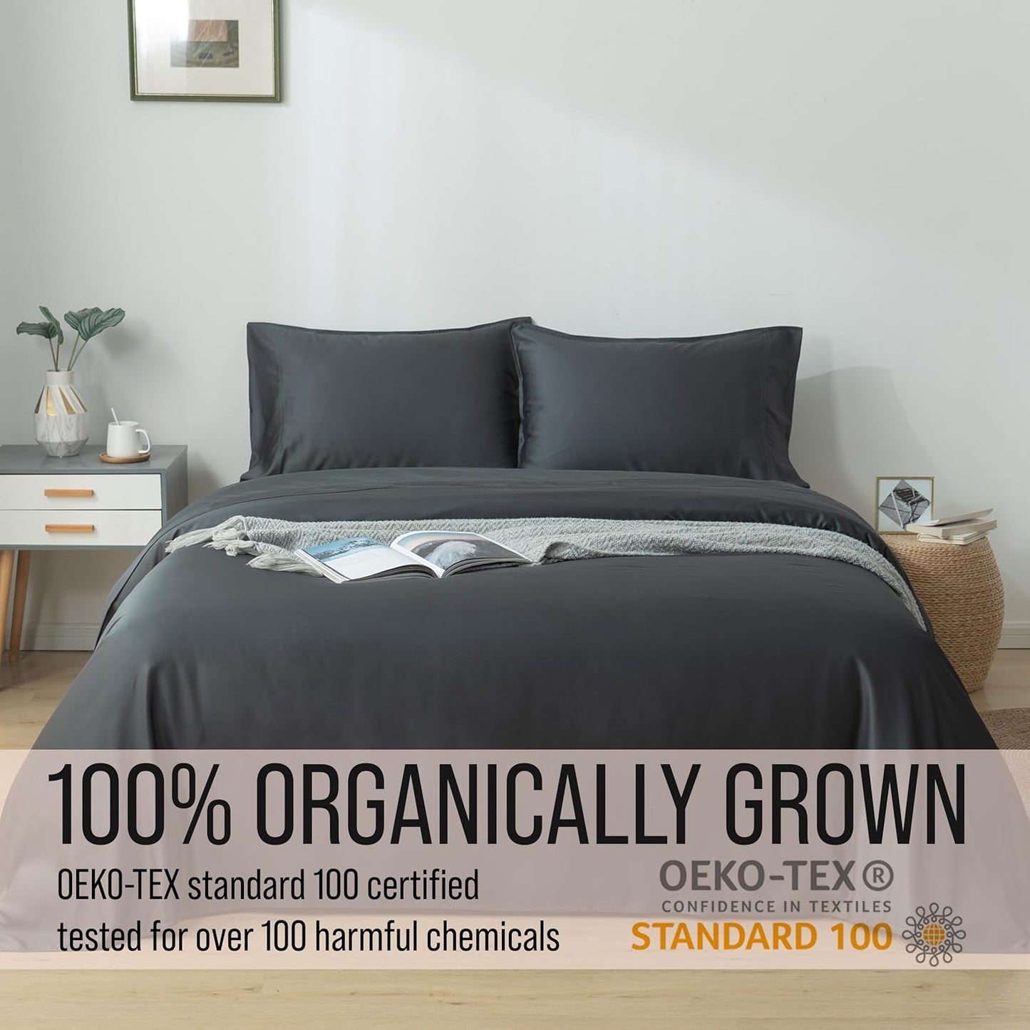 Bella Coterie Luxury Bamboo Viscose King Size Sheet Set | 100% Organically Grown | Ultra Soft | Cooling for Hot Sleepers | 18" Deep Pocket [Charcoal Grey]