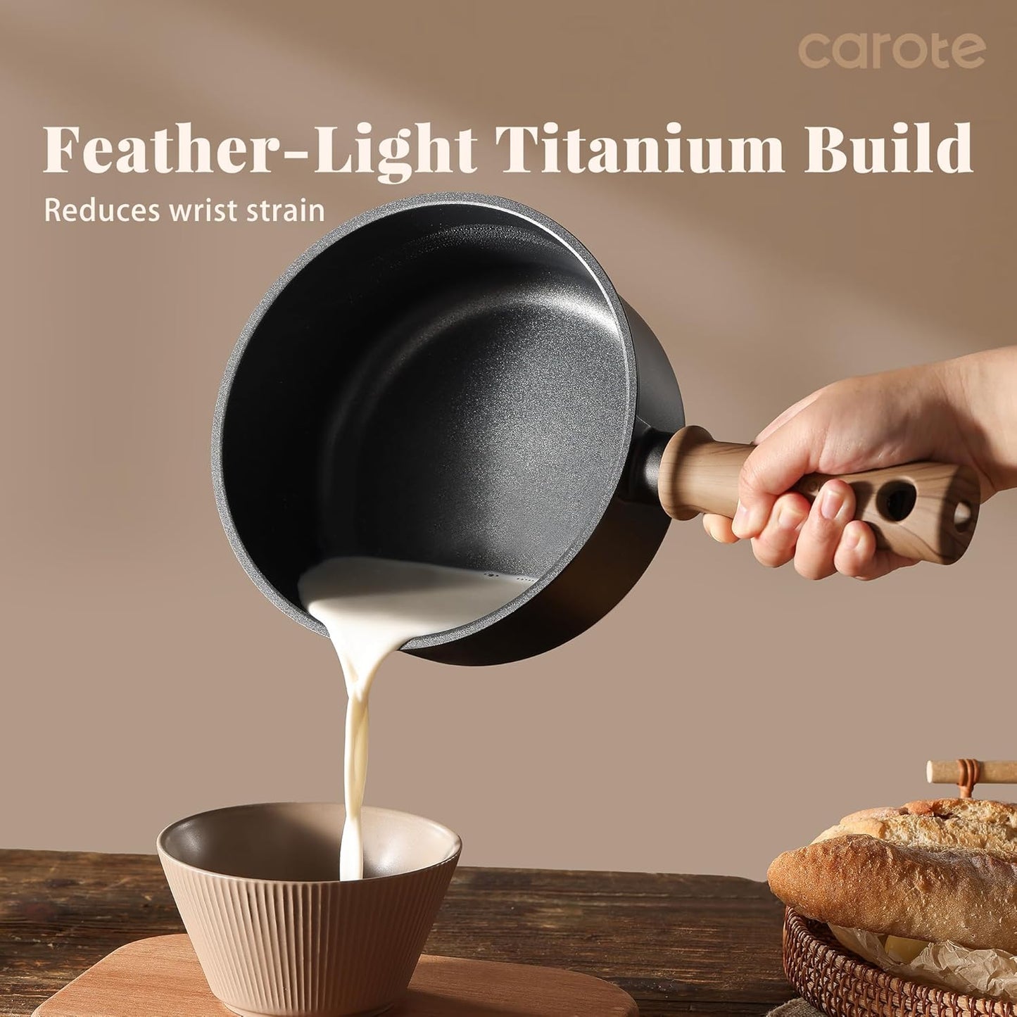 CAROTE Nonstick Sauce Pan Set With Lid, 1.5Qt & 2.6Qt Non Stick Saucepan Small Pots for Cooking, Multipurpose Ultra-light Titanium Small Kitchen Cooking pots, Induction Compatible, PFOA/PFOS Free