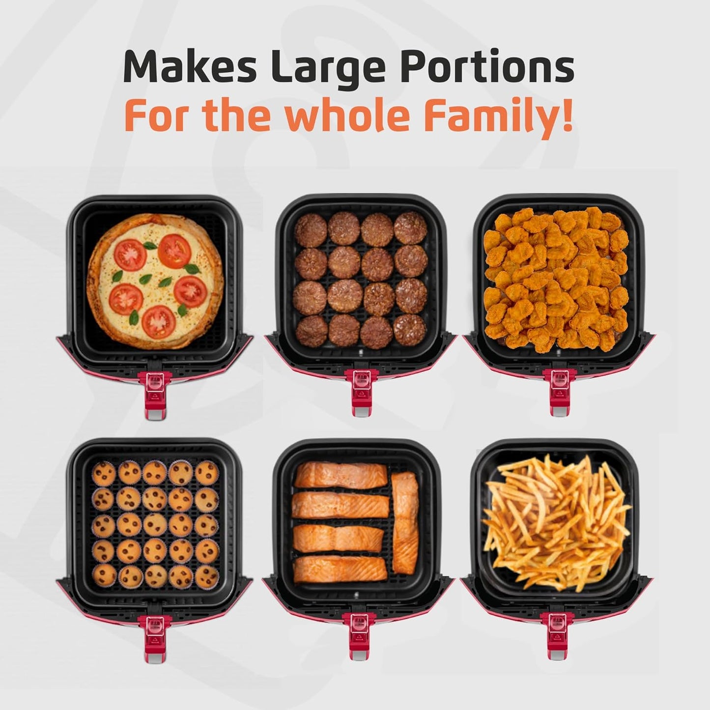 Air Fryer - 8.6 Quart Extra-Large Air Fryer, 2 Simple Dial Controls, 1800 Watts - Quick Heat Circulation Technology, Low Fat Cooking Less Calories - Removable Squared Basket - Red