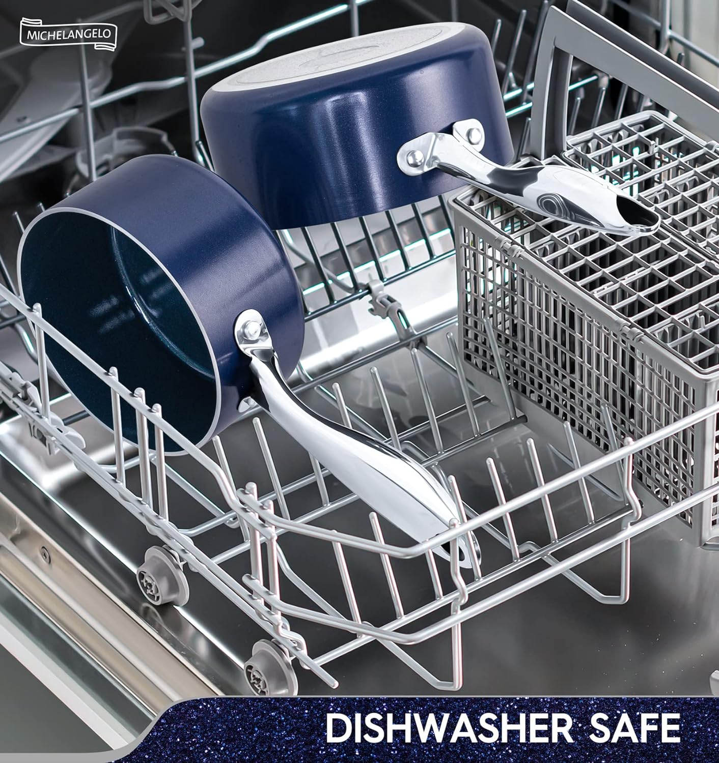 MICHELANGELO 1 Quart Saucepan with Lid, Nonstick Ceramic Sauce Pan with Stainless Steel Handle, 1 Qt Saucepan with Lid Oven Safe, Blue