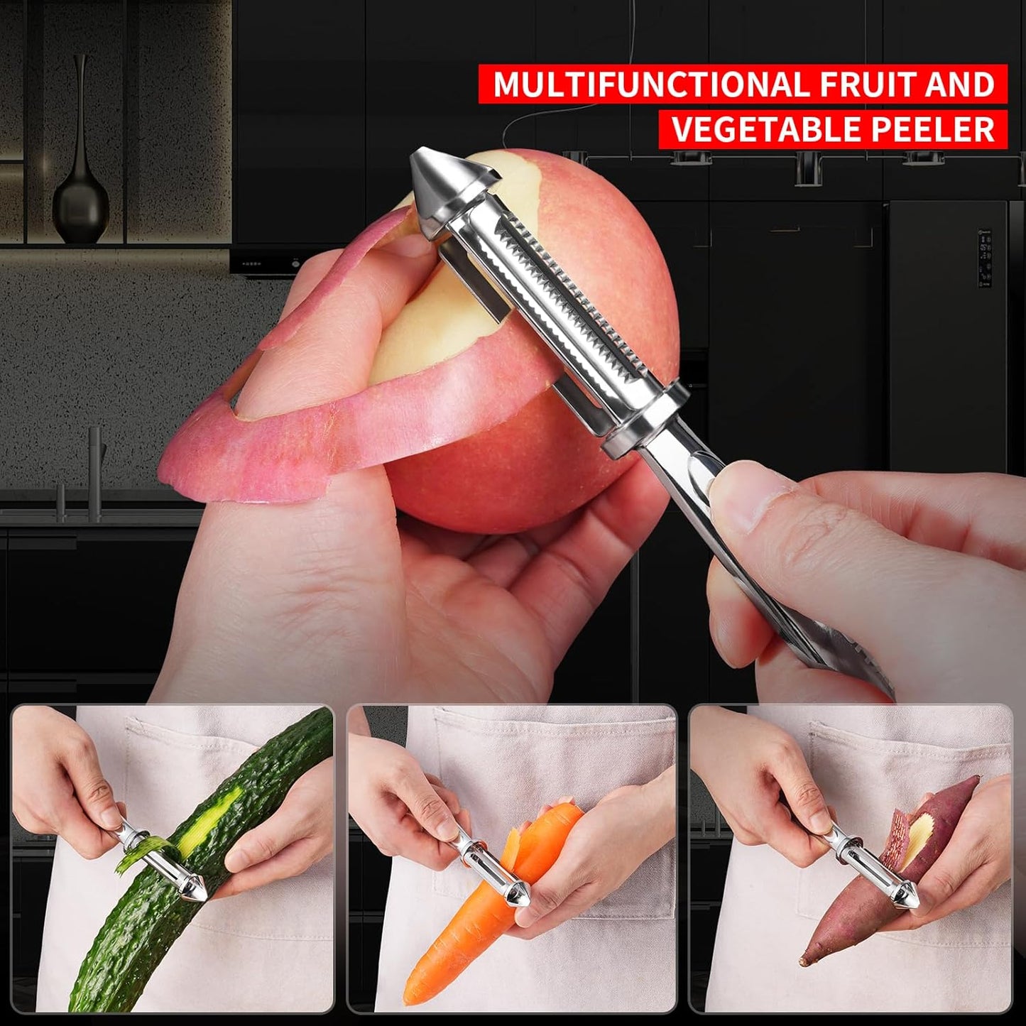 MAD SHARK Ultra Sharp Peeler,Flat/Serrated Blade 2 in 1–10 Years No-Rust,I-Shaped Stainless Steel Peelers,Vegetable Peeler with Ergonomic Non-Slip Handle,Potato Peelers for Kitchen 2pc